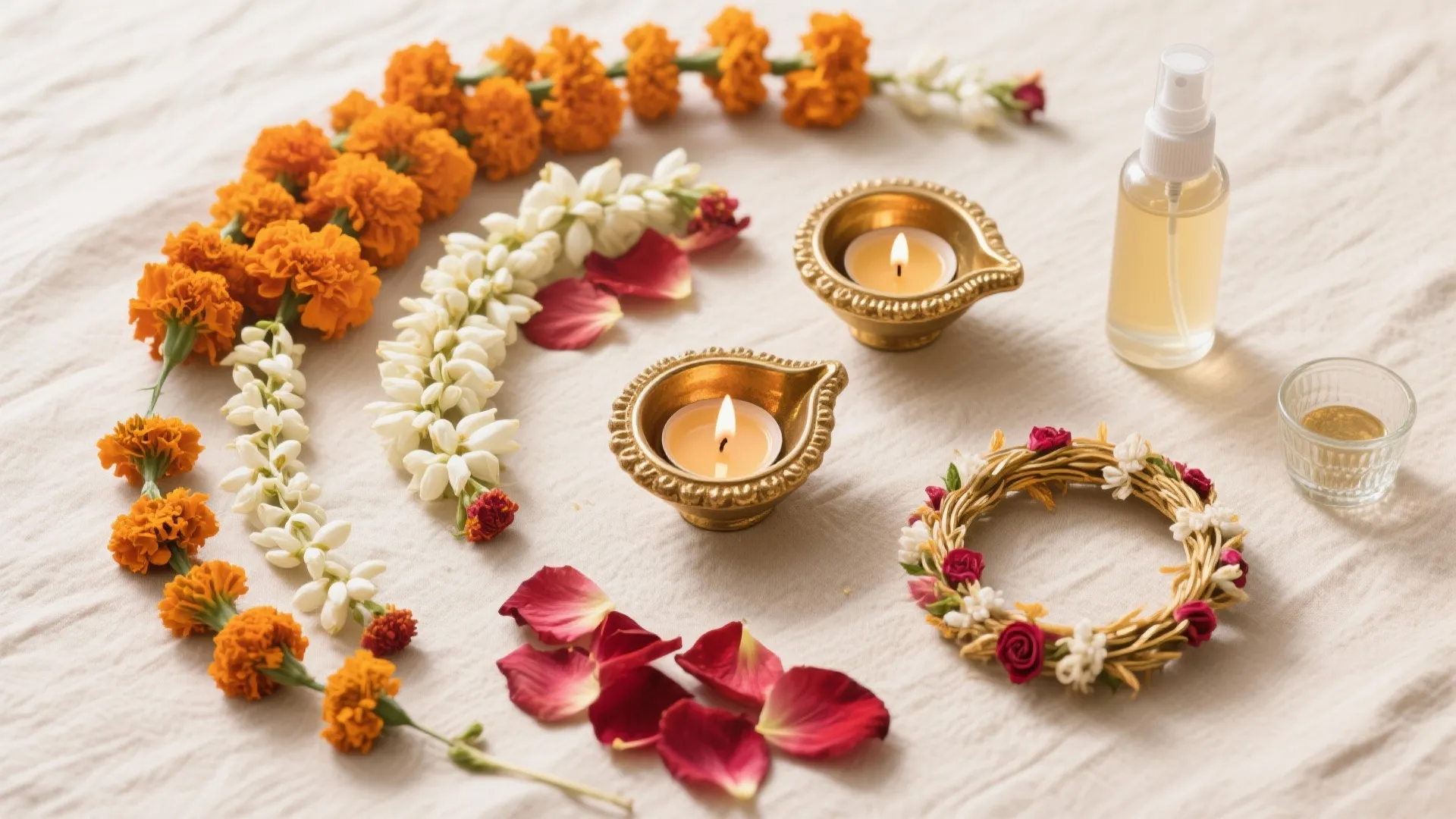Eco-friendly Flower Rangoli with Diyas