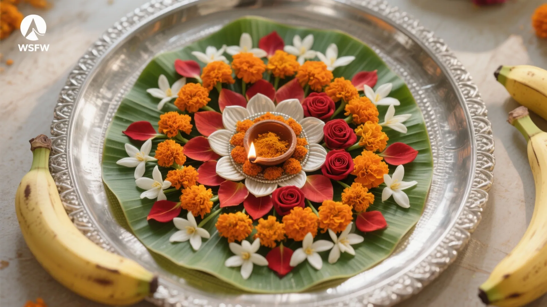 3) Fresh Flower Mandala on Leaf or Cloth Base