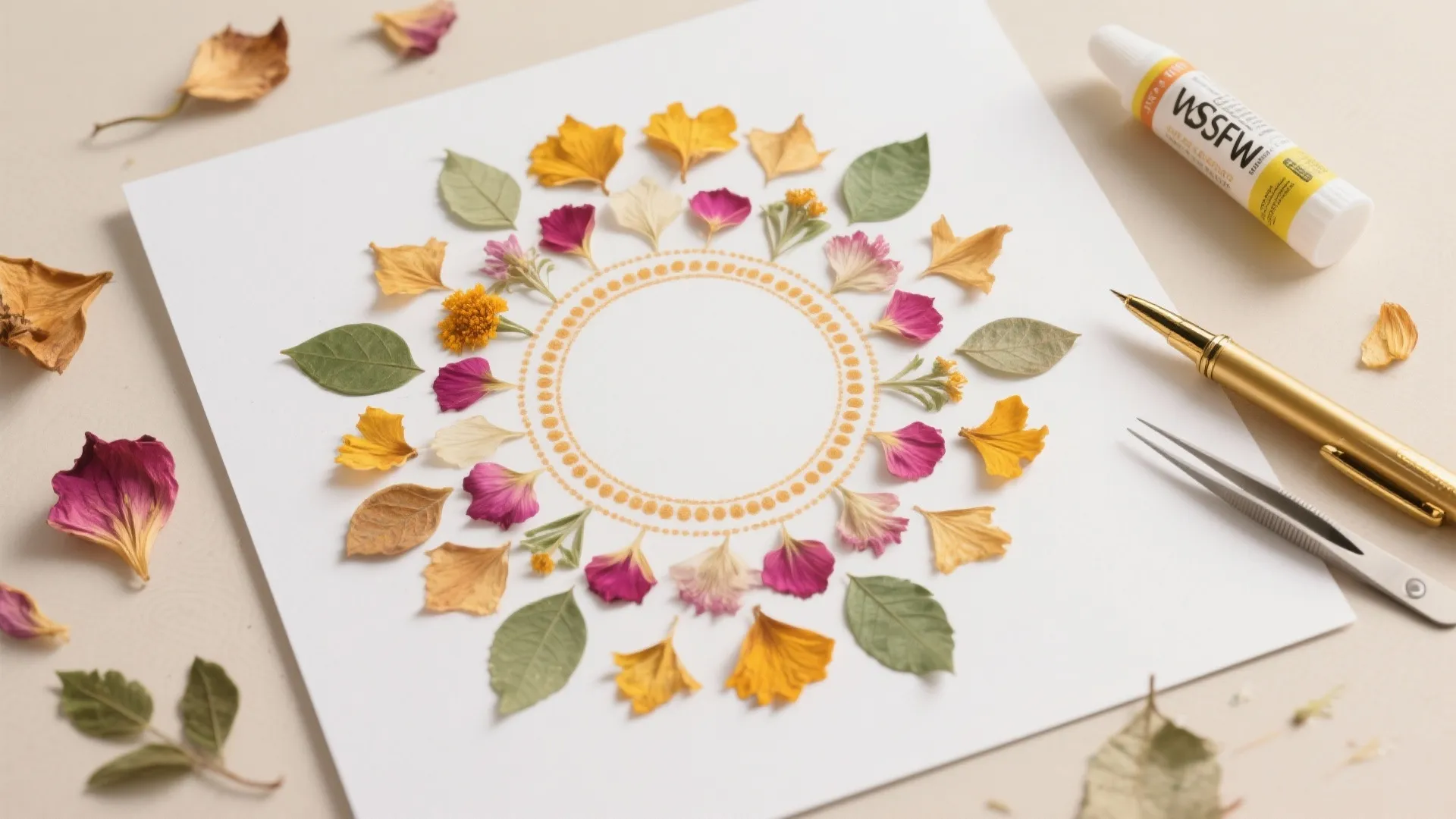Pressed-Flower and Leaf Rangoli Collage