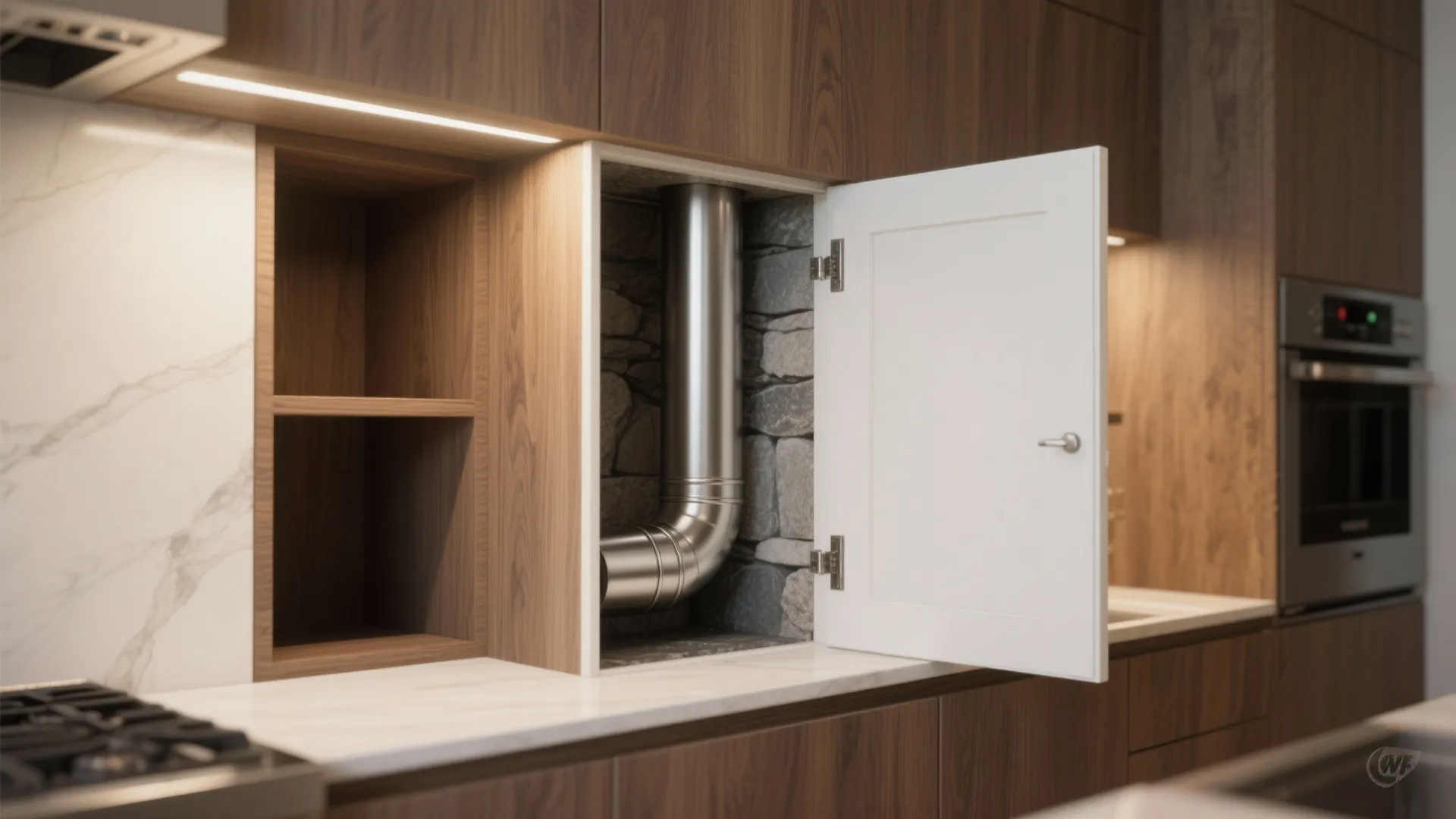 4. Integrate the flue into cabinetry or a chimney chase