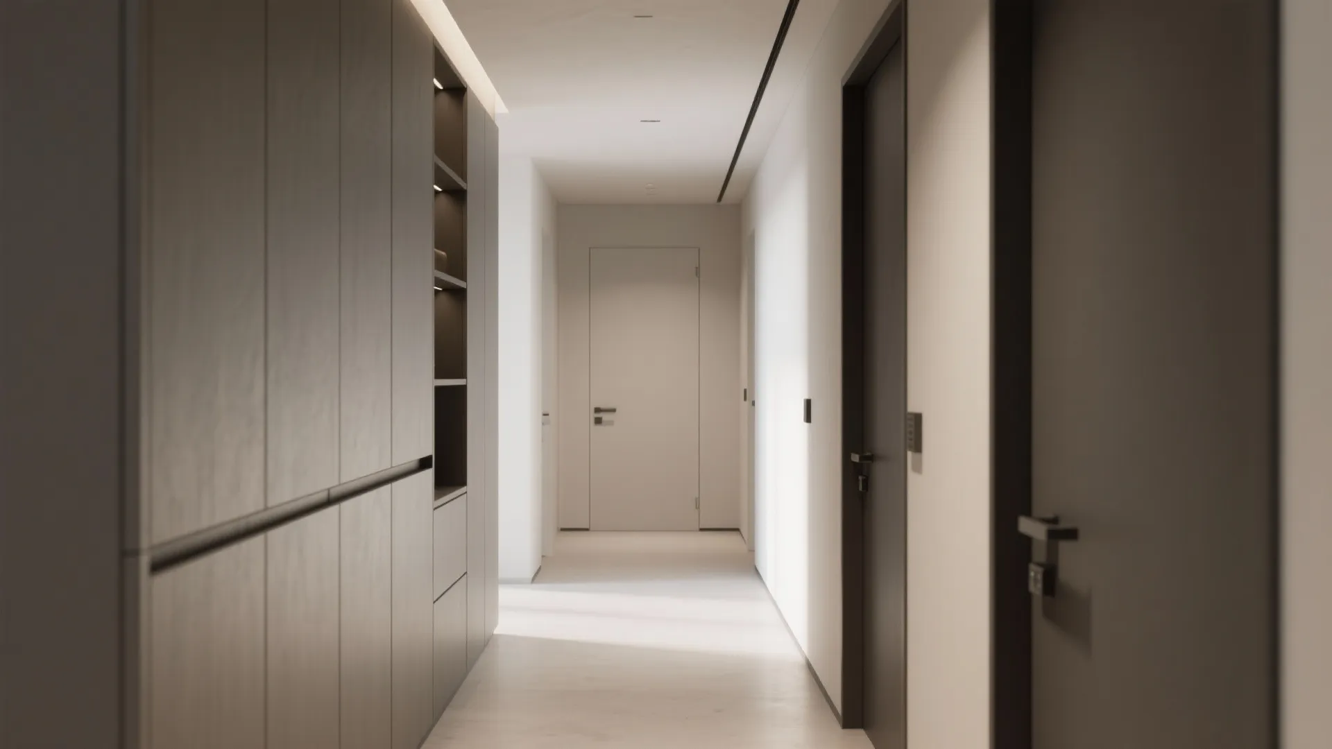 Built-in cabinetry flush with walls