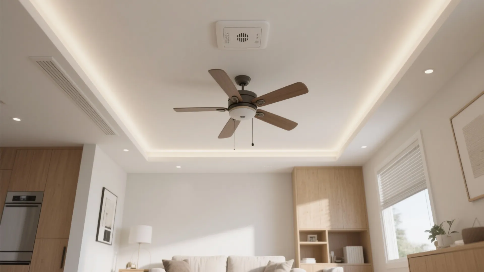 Low Height Rooms: Flush-Mount Fan and Gypsum Simplicity