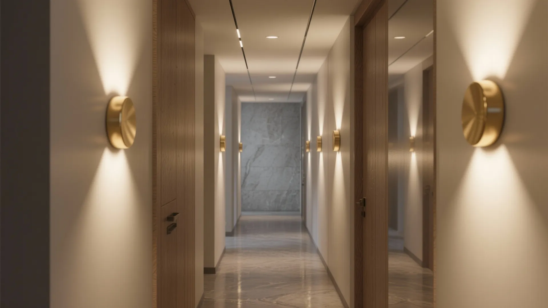 4. Minimalist Flush-Mount Gold Discs for Low Ceilings and Hallways