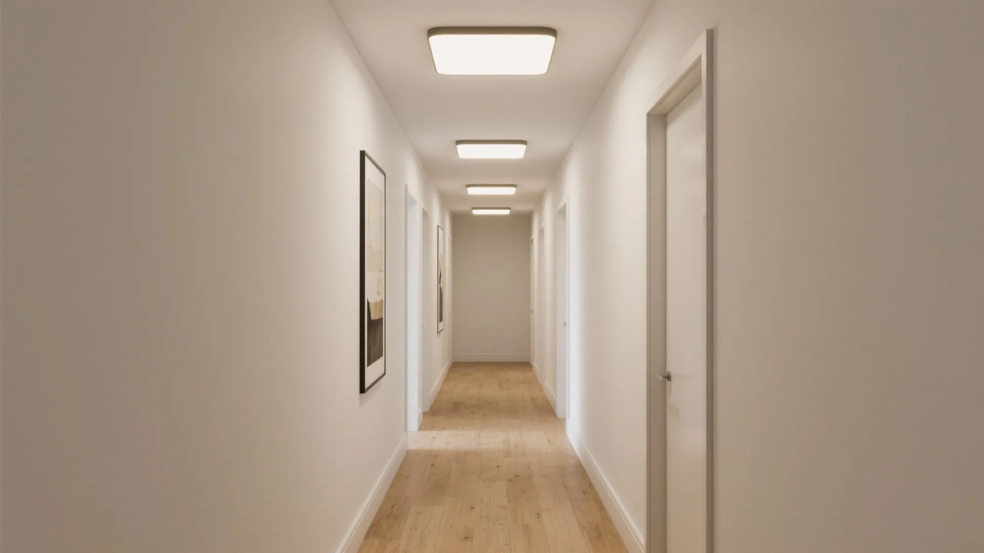 Low-profile LED flush mounts that stretch the hallway