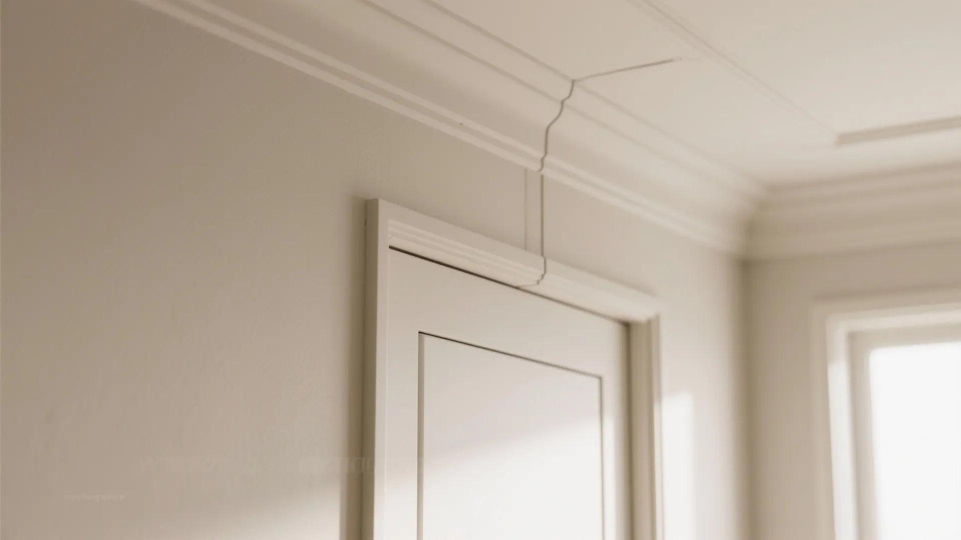 Close up of white wall panel design above a door frame with clean ceiling edges