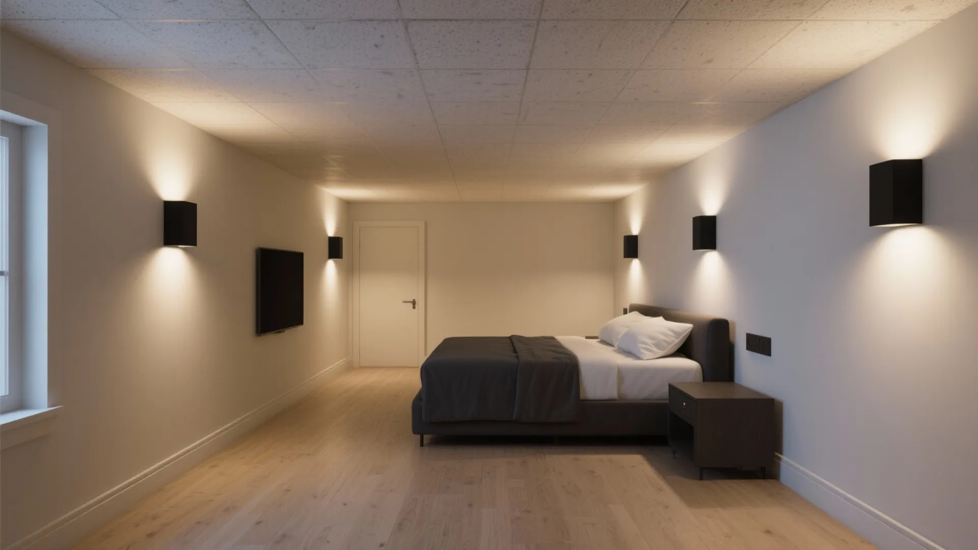 2. Matte black flush wall lights to keep ceilings visually higher