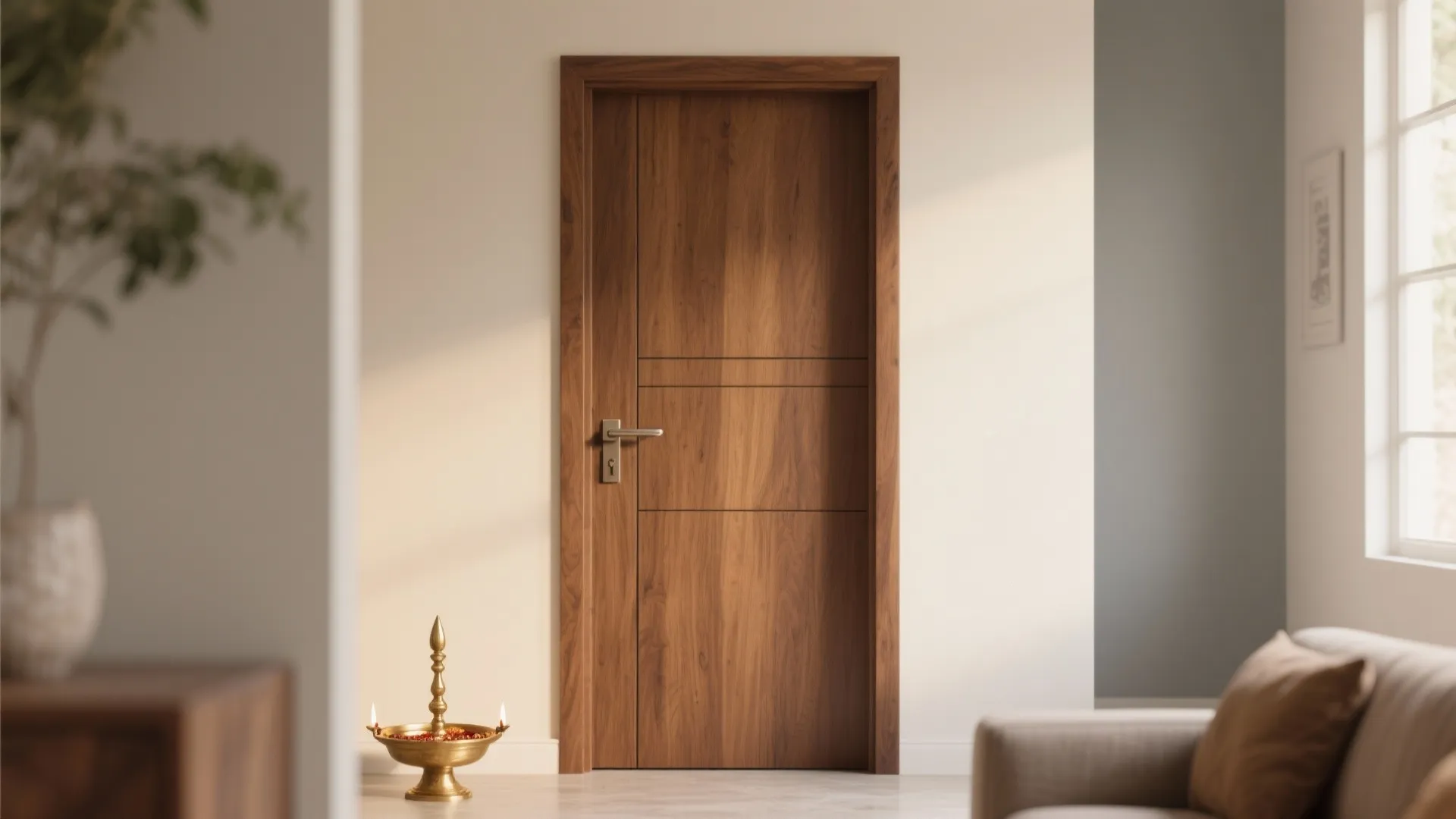 Minimal Flush Wood Doors with Warm Finishes