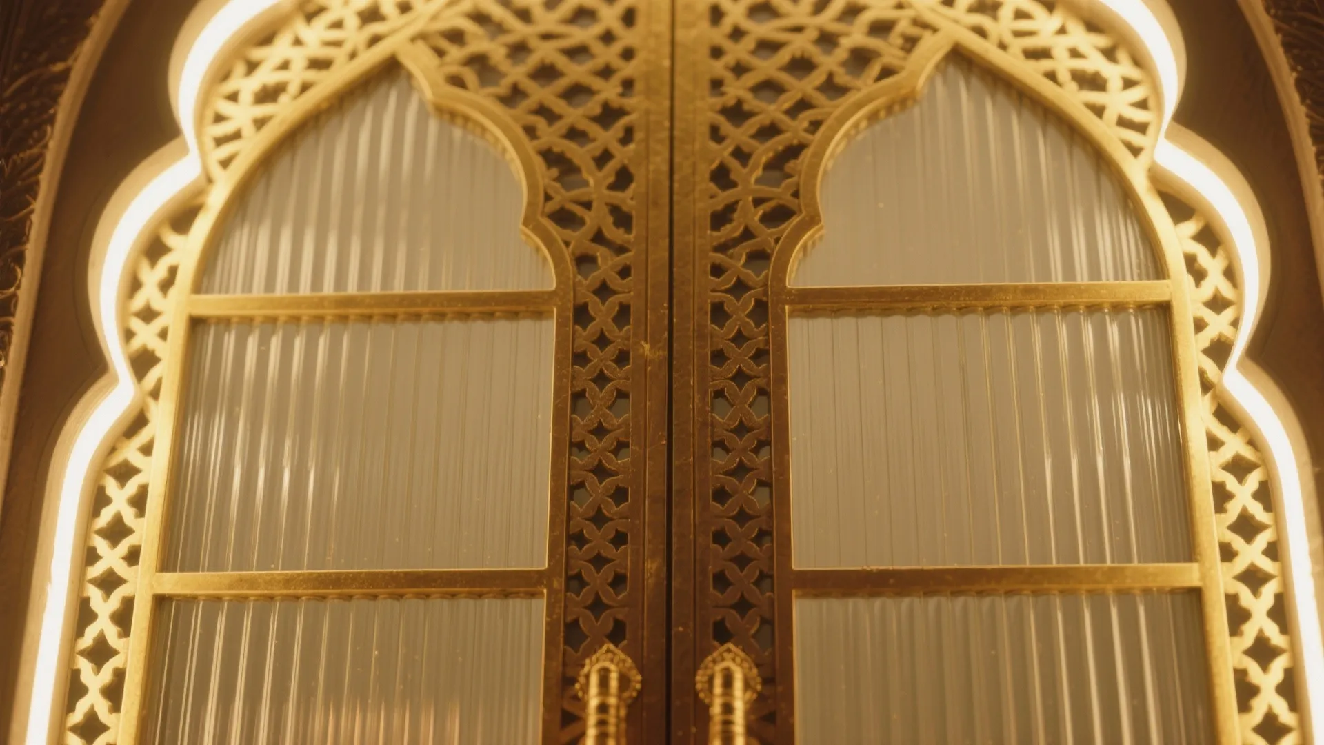 Backlit Fluted Glass with Brass Jaali Overlay