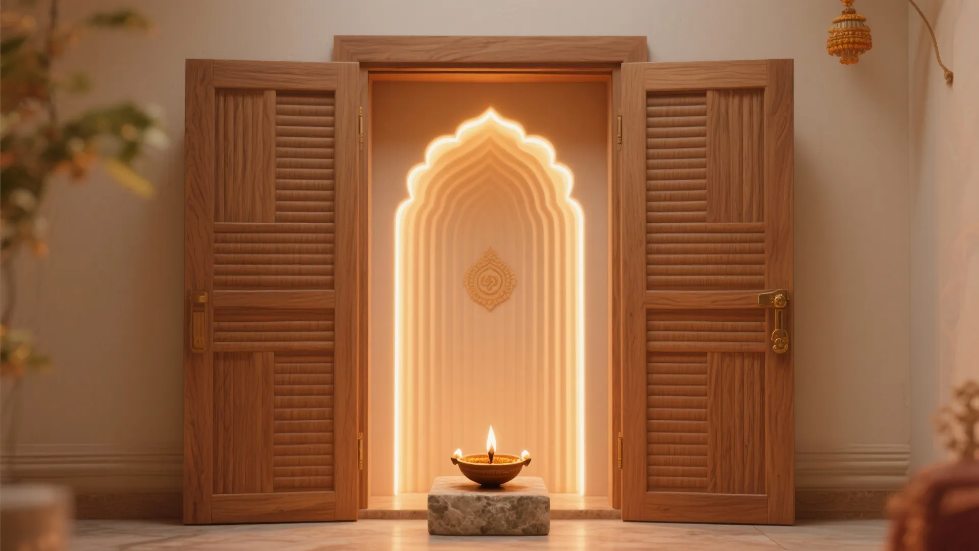 Fluted Plywood with Backlit Niche