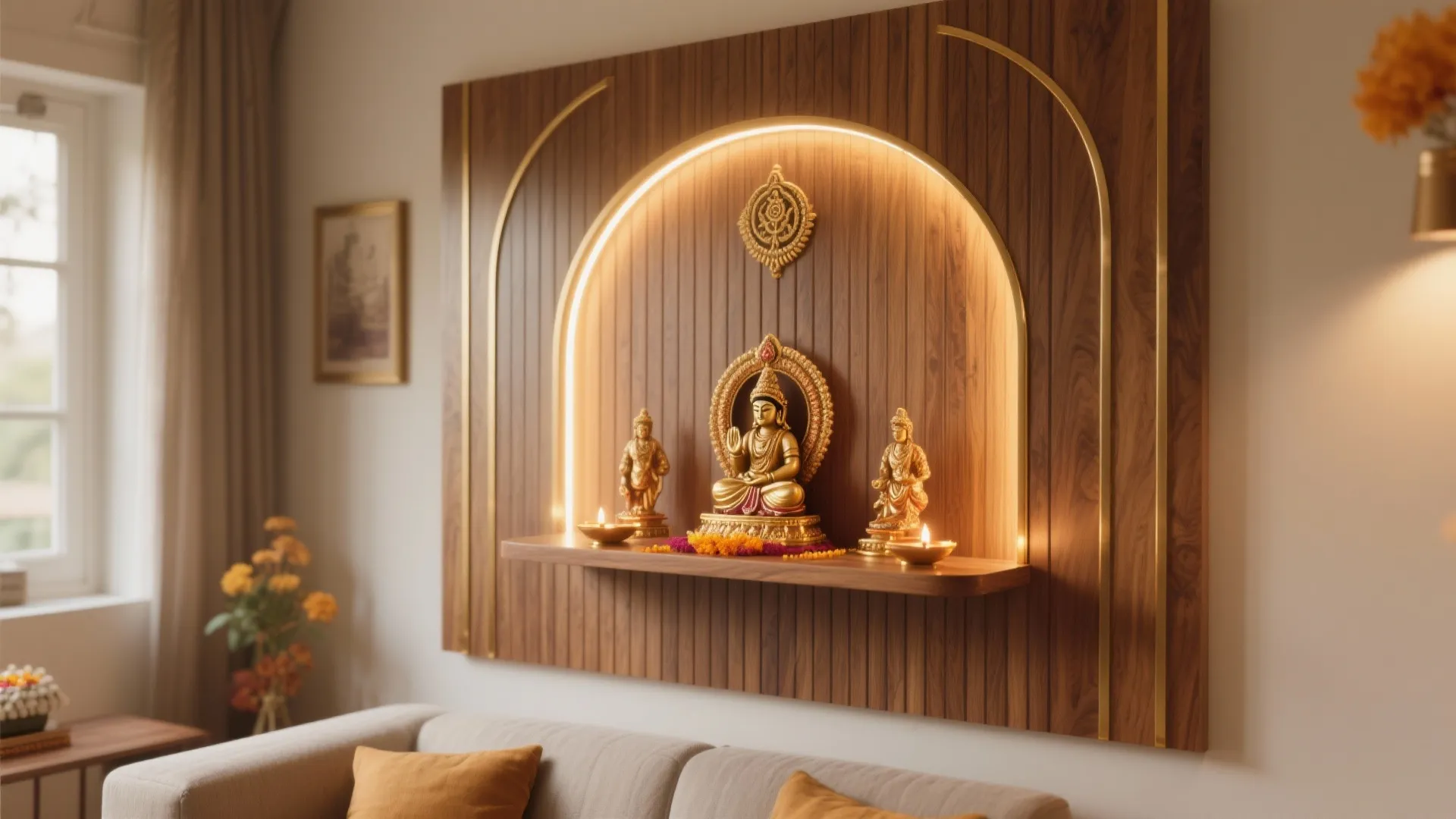 3) Fluted Panel Backdrop With Brass Accents