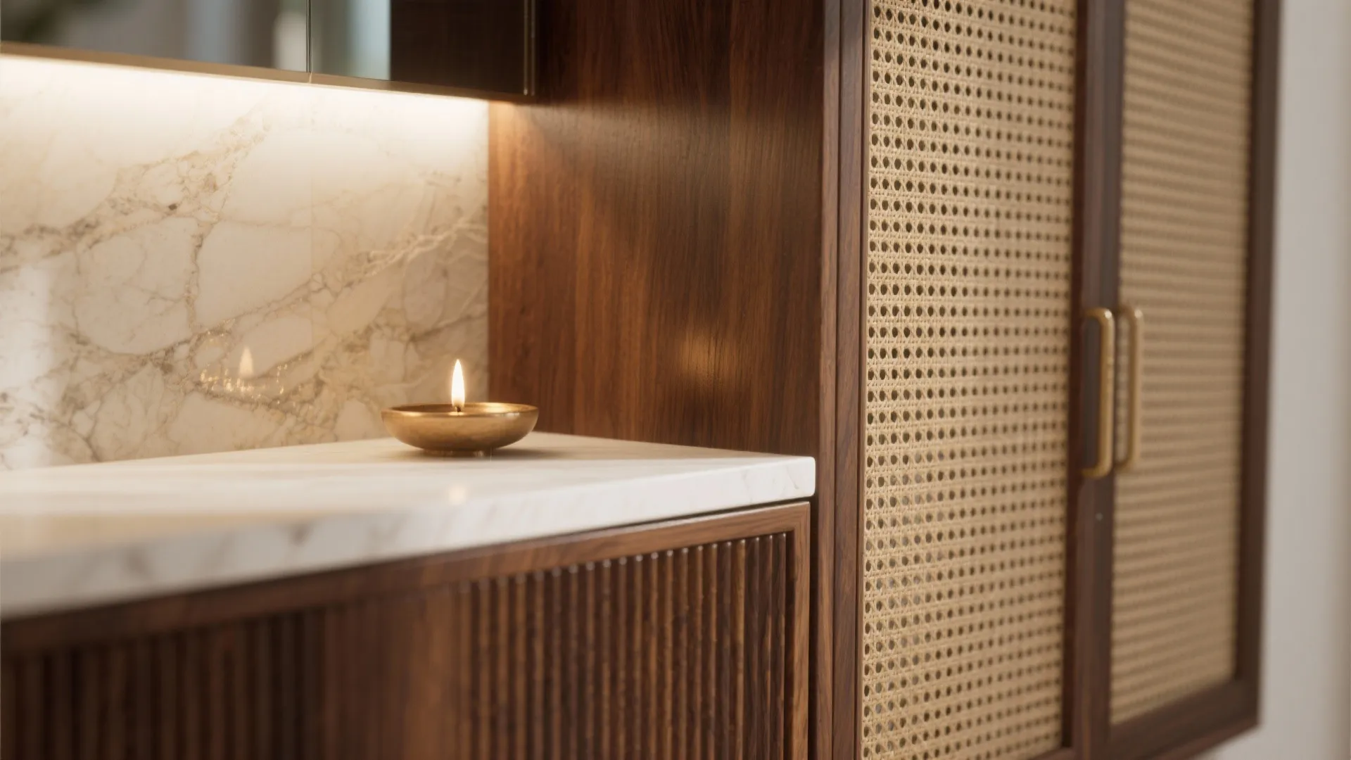 Warm Wood, Fluted Panels, and Cane