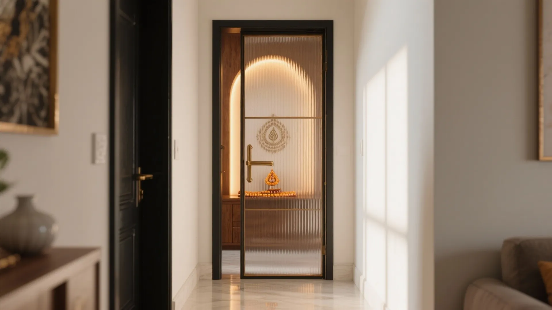 Frosted or Fluted Glass with Slim Metal Frames