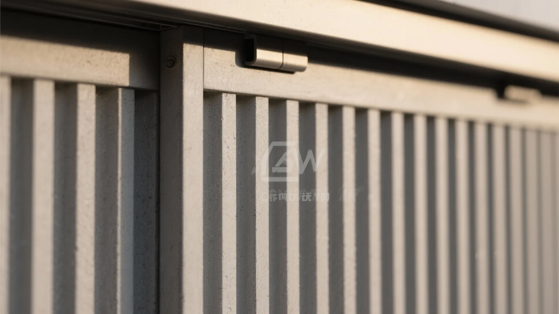Close up of grey vertical wall panel texture showing detailed lines in a modern home
