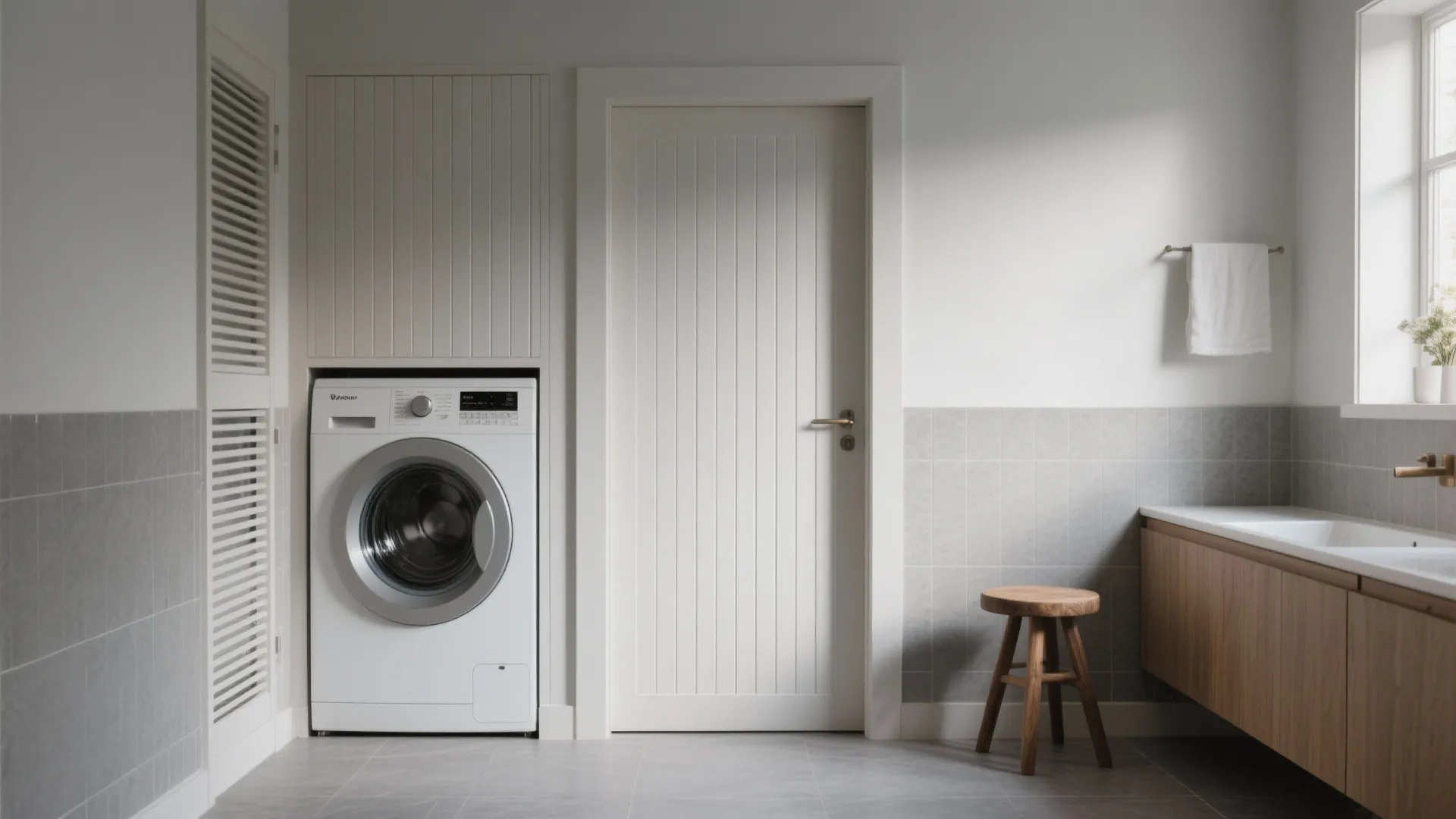 Hidden laundry behind fluted or slatted doors