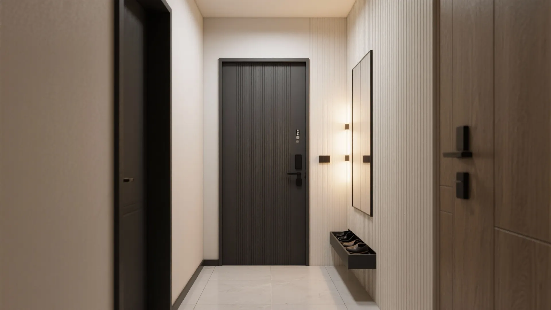 Fluted Panels and Veneer Patterns for Slim Foyers