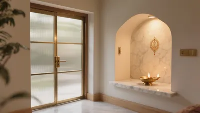 Serene Entrance Niche with Marble and Gold Accent