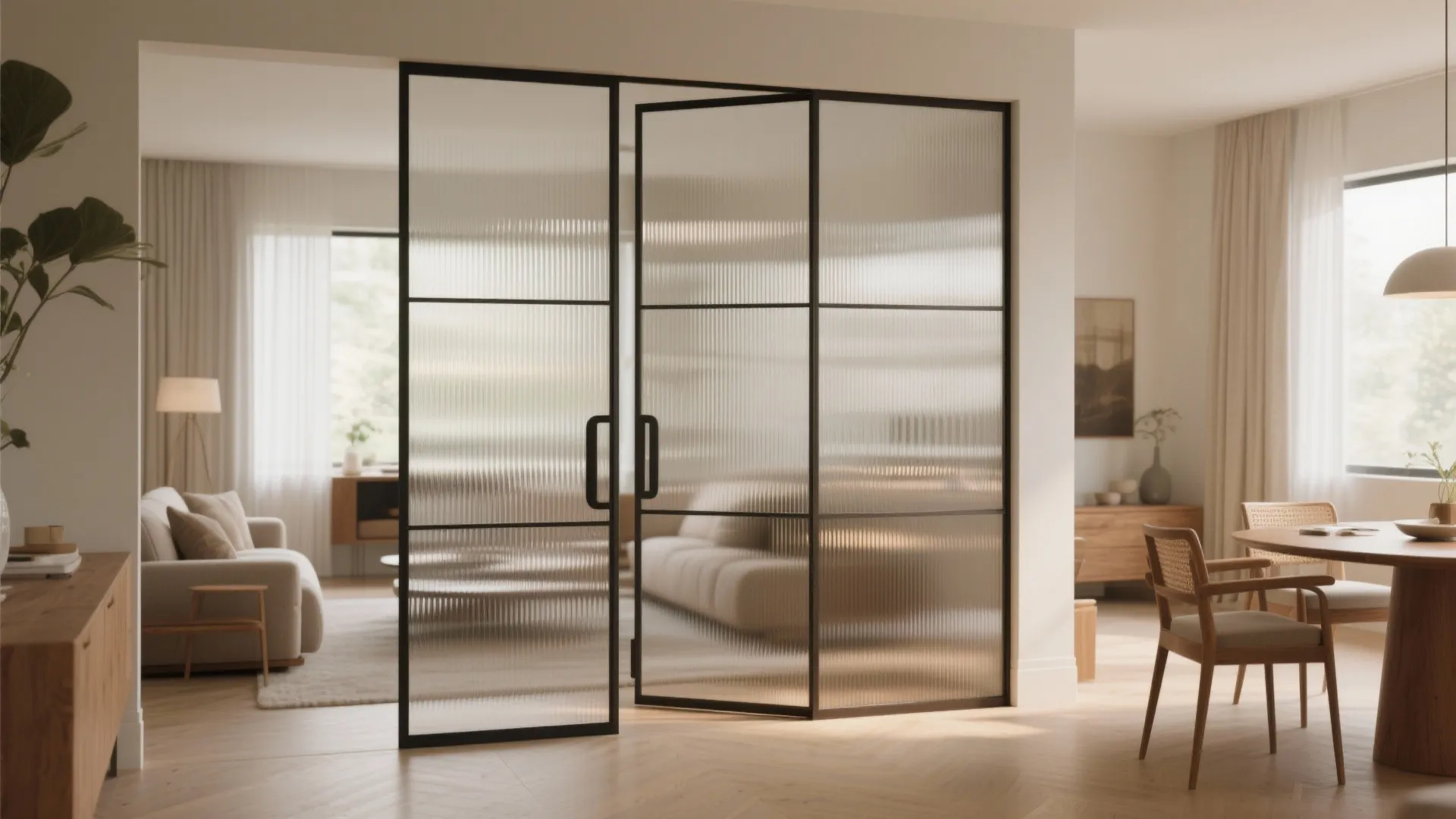 Fluted Glass + Slim Metal Frame (Light with a Little Mystery)