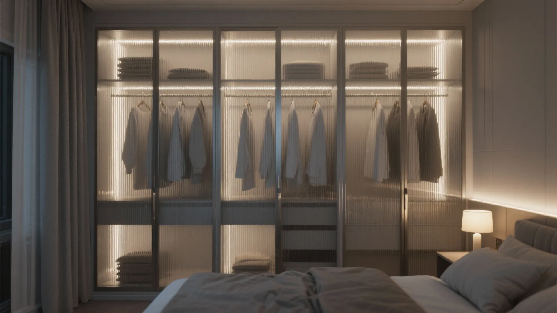 Translucent or Fluted Glass Doors with Smart Lighting