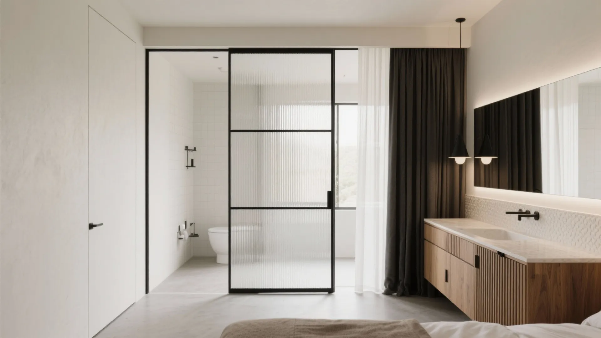 Fluted Glass Partition for Light and Privacy