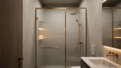 Modern Bathroom Design with Gold Accents & Fluted Glass
