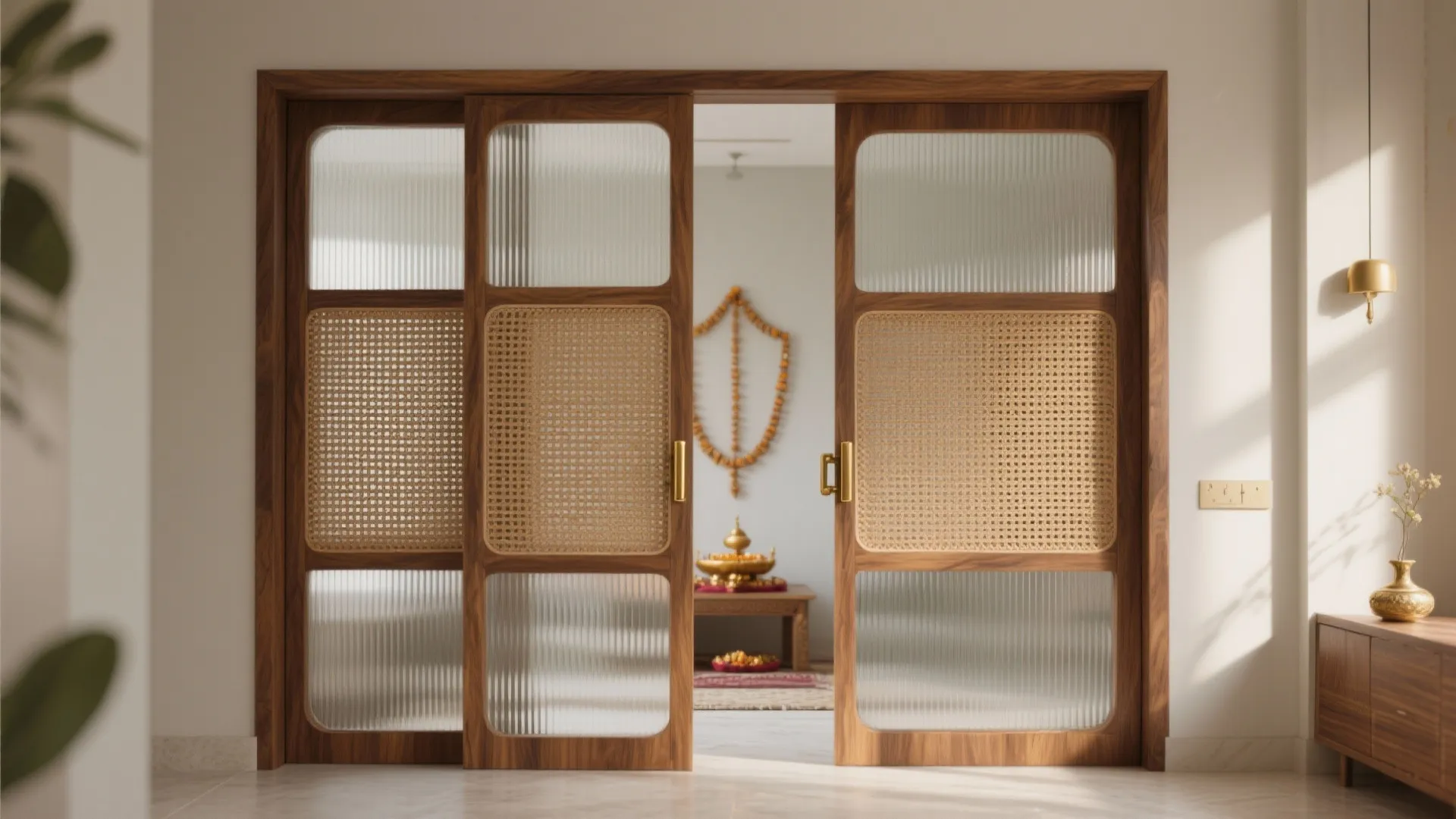 Mixed Materials: Fluted Glass + Cane or Rattan