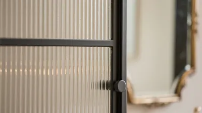 Textured Glass Cabinet with Matte Black Frame