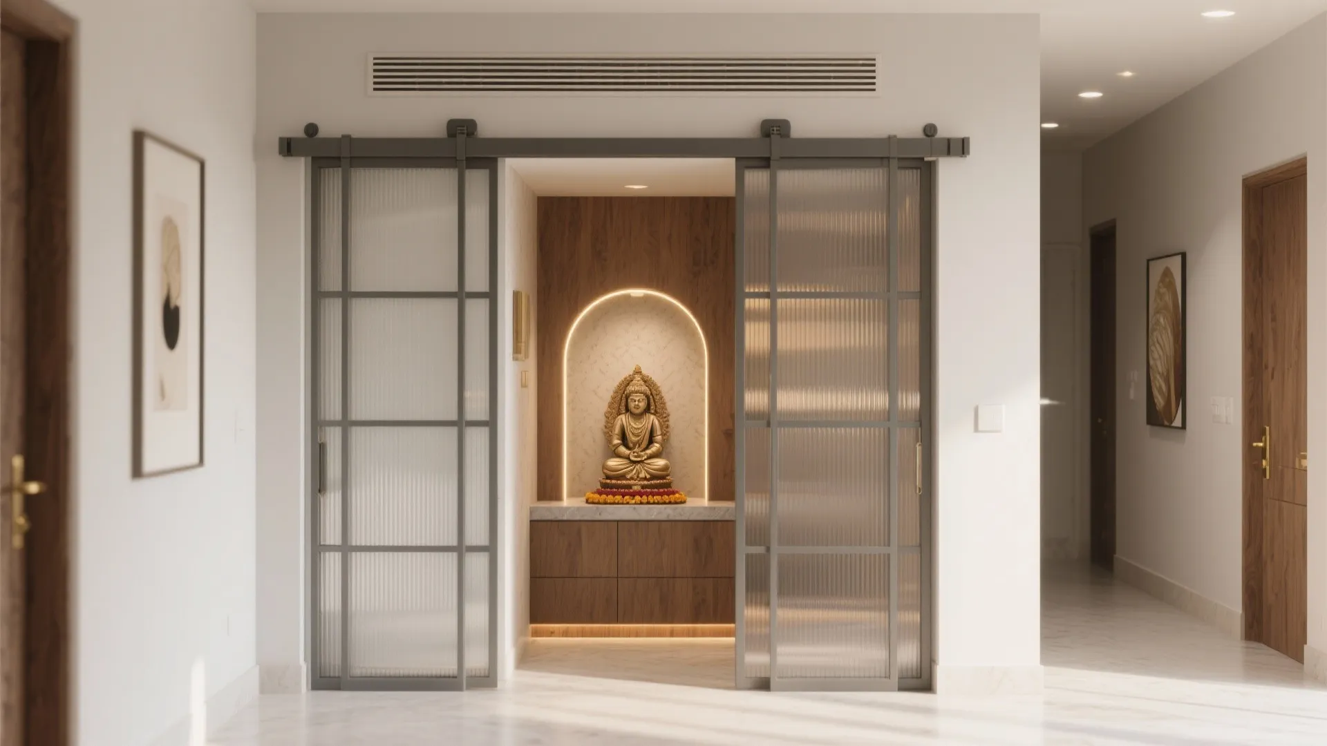 2) Glass Enclosed Niche With Soft Sheer Doors