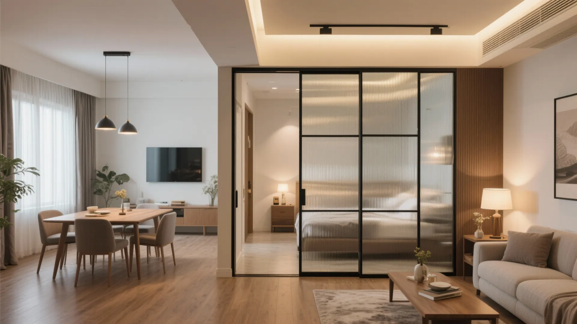 Glass Partitions to Borrow Light into Bedrooms