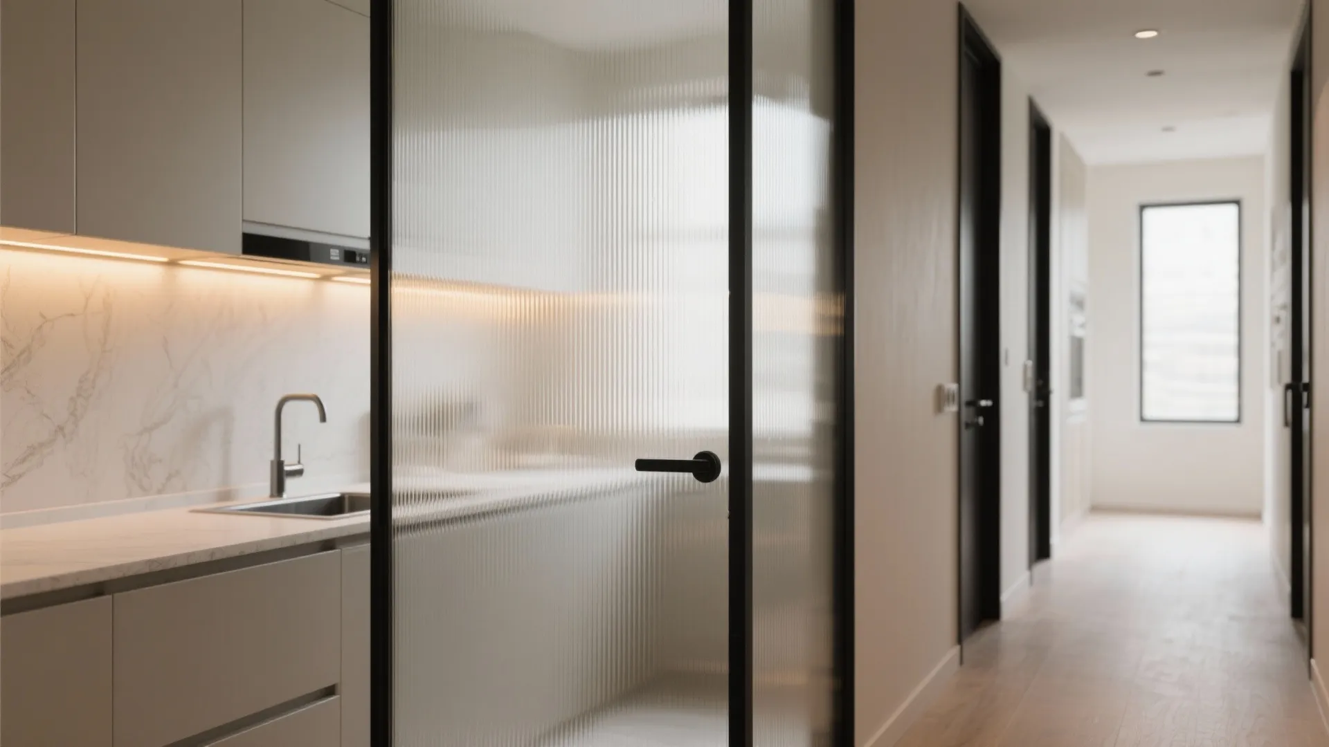 2) Fluted or reeded glass for privacy without blocking light