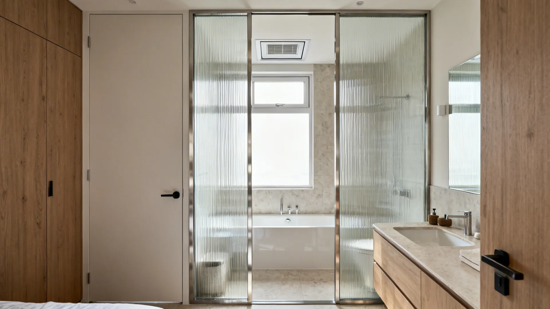 Glass partition for a brighter attached bath