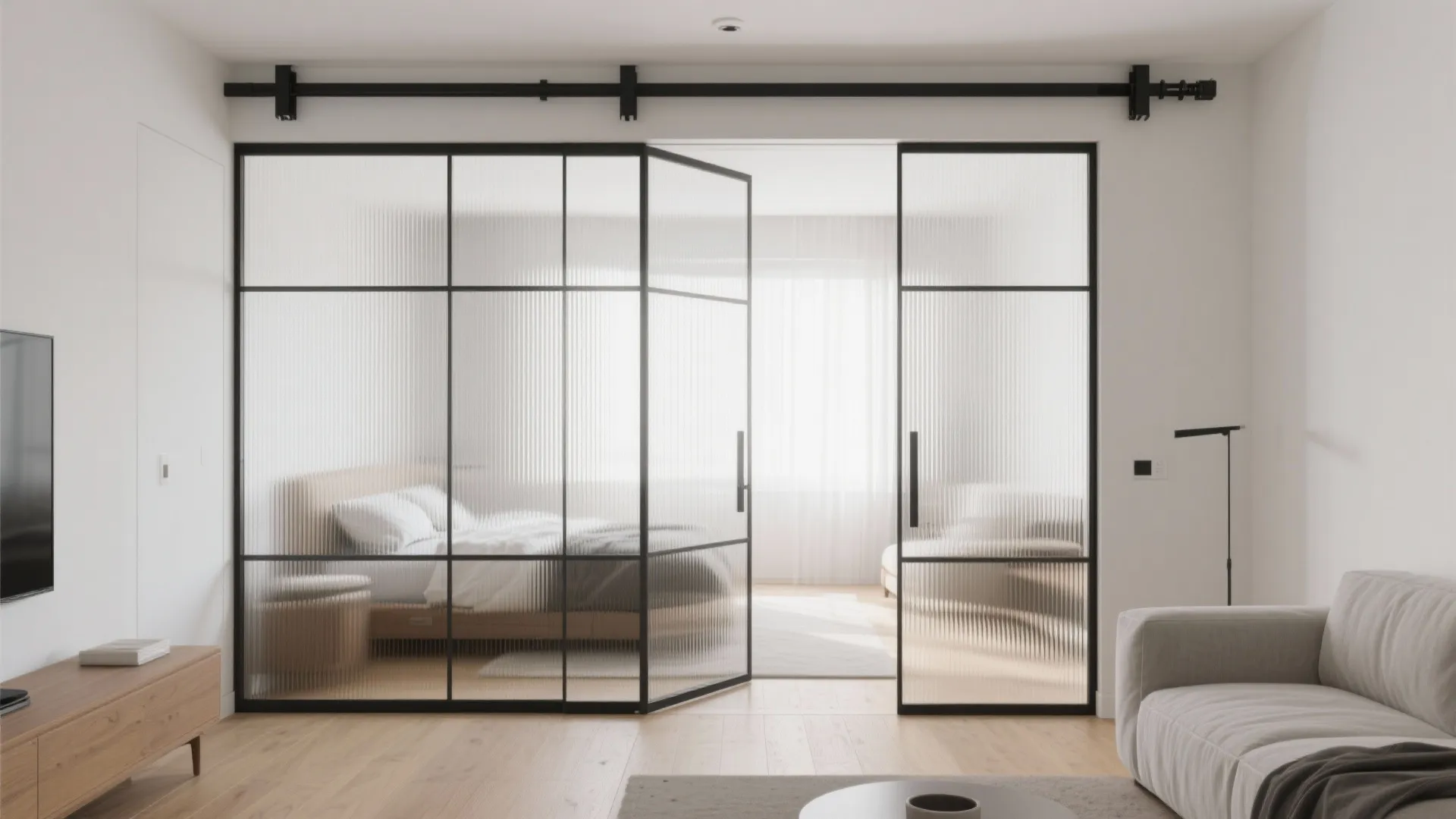 Fluted Glass Sliding Partitions