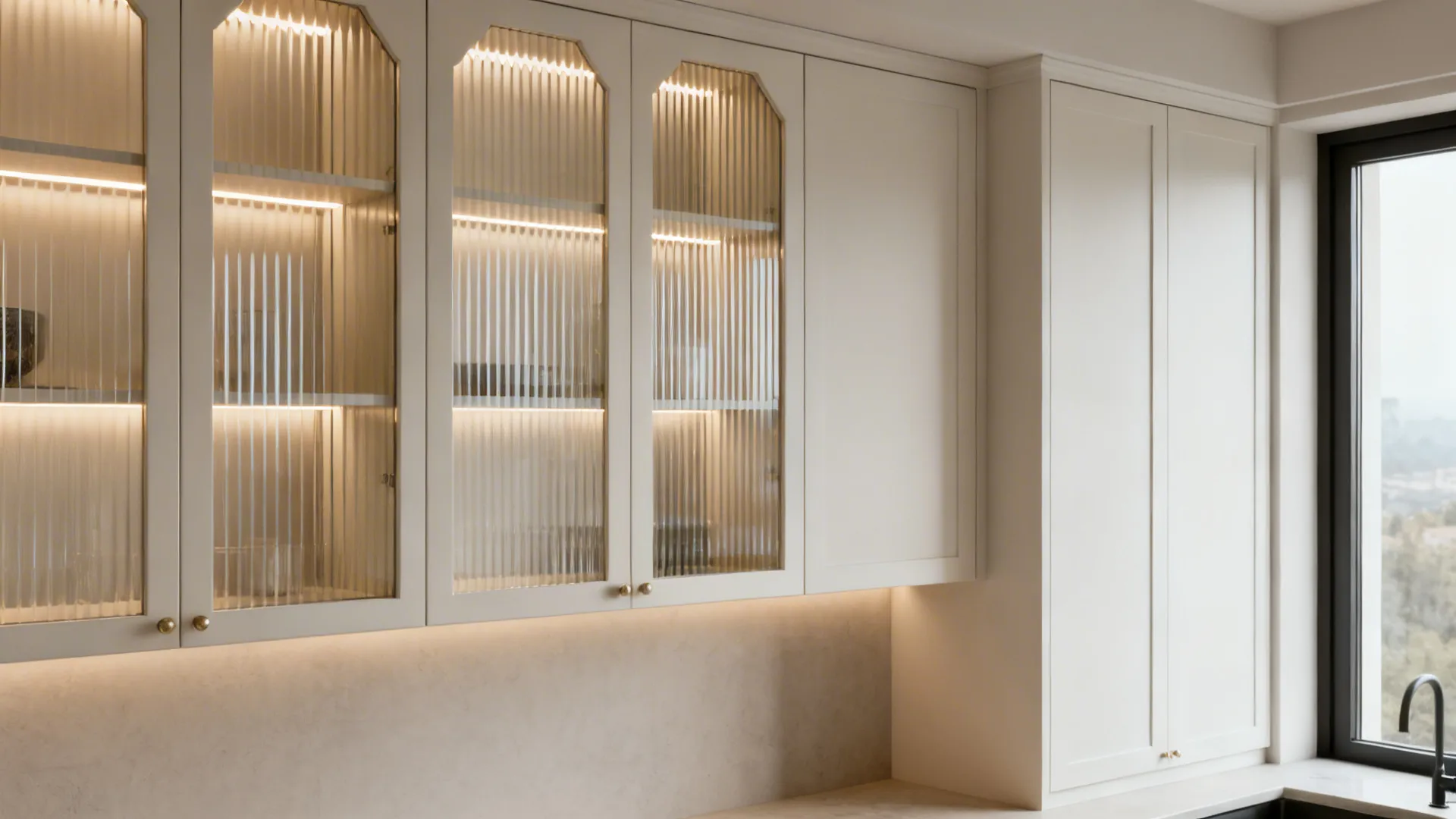 Glass inserts to bounce light and lighten storage mass