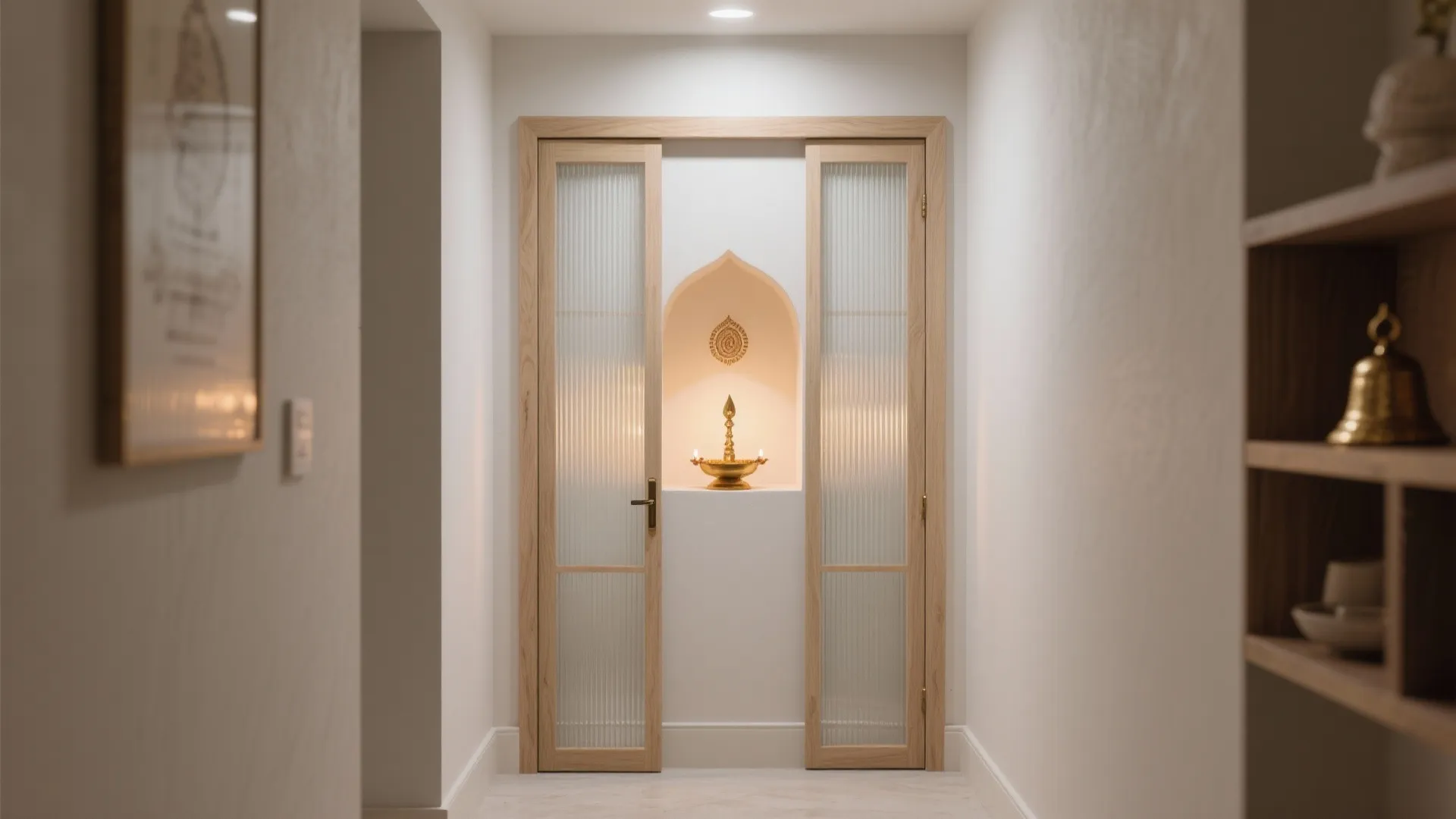 1) Minimalist fluted glass doors with wooden trims