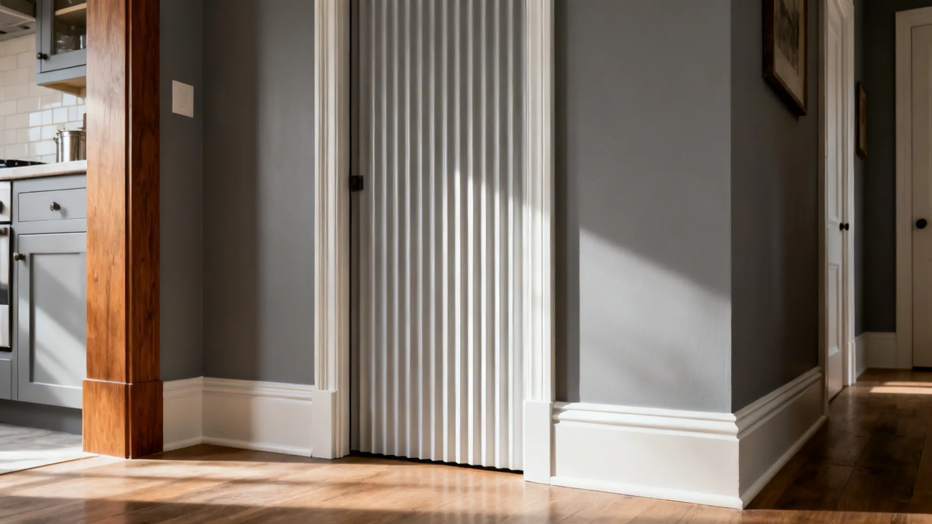 Fluted Gypsum Panel with Concealed Swing Door