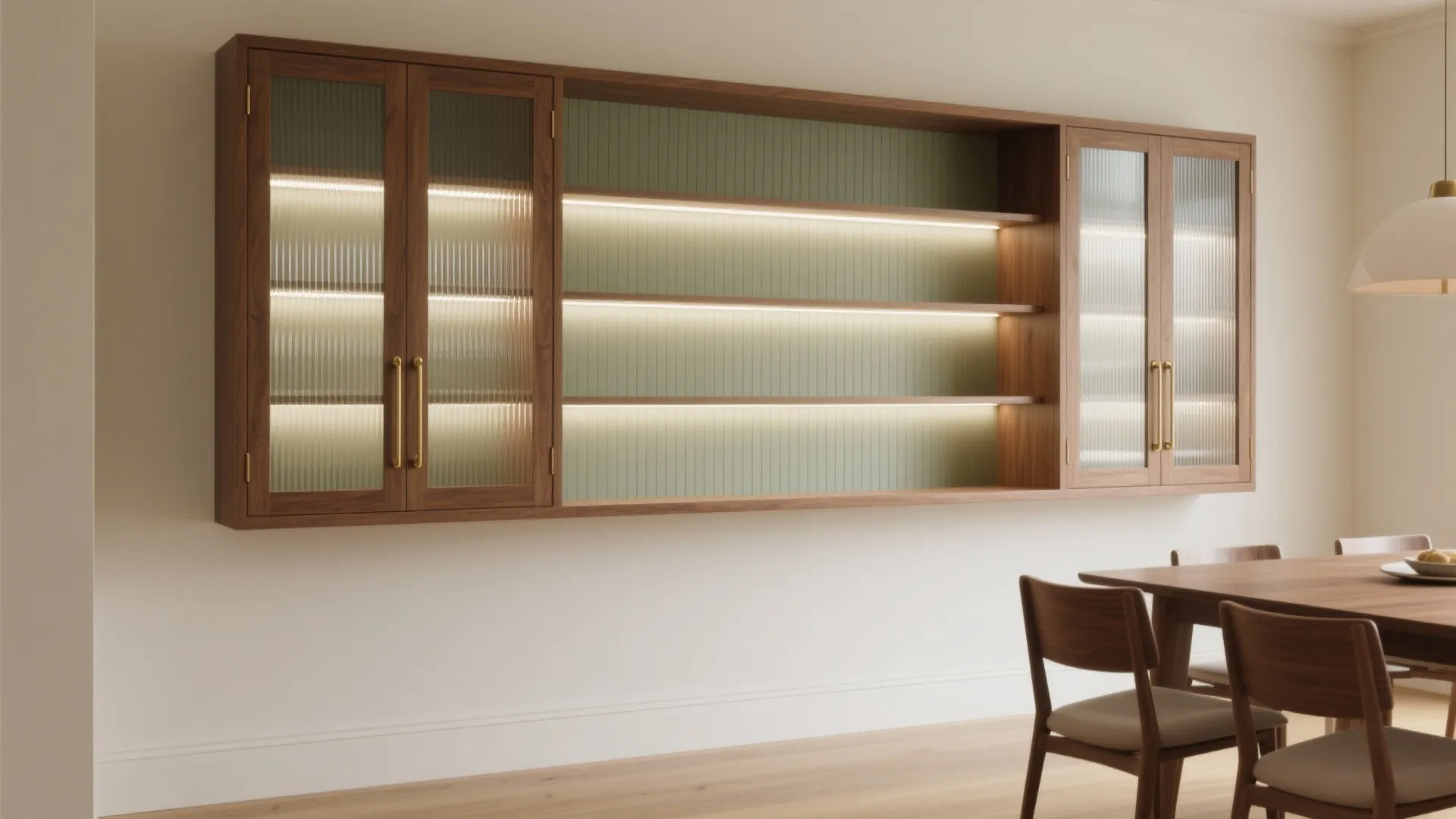 Soft-Modern Built-In Hutch with Fluted Glass