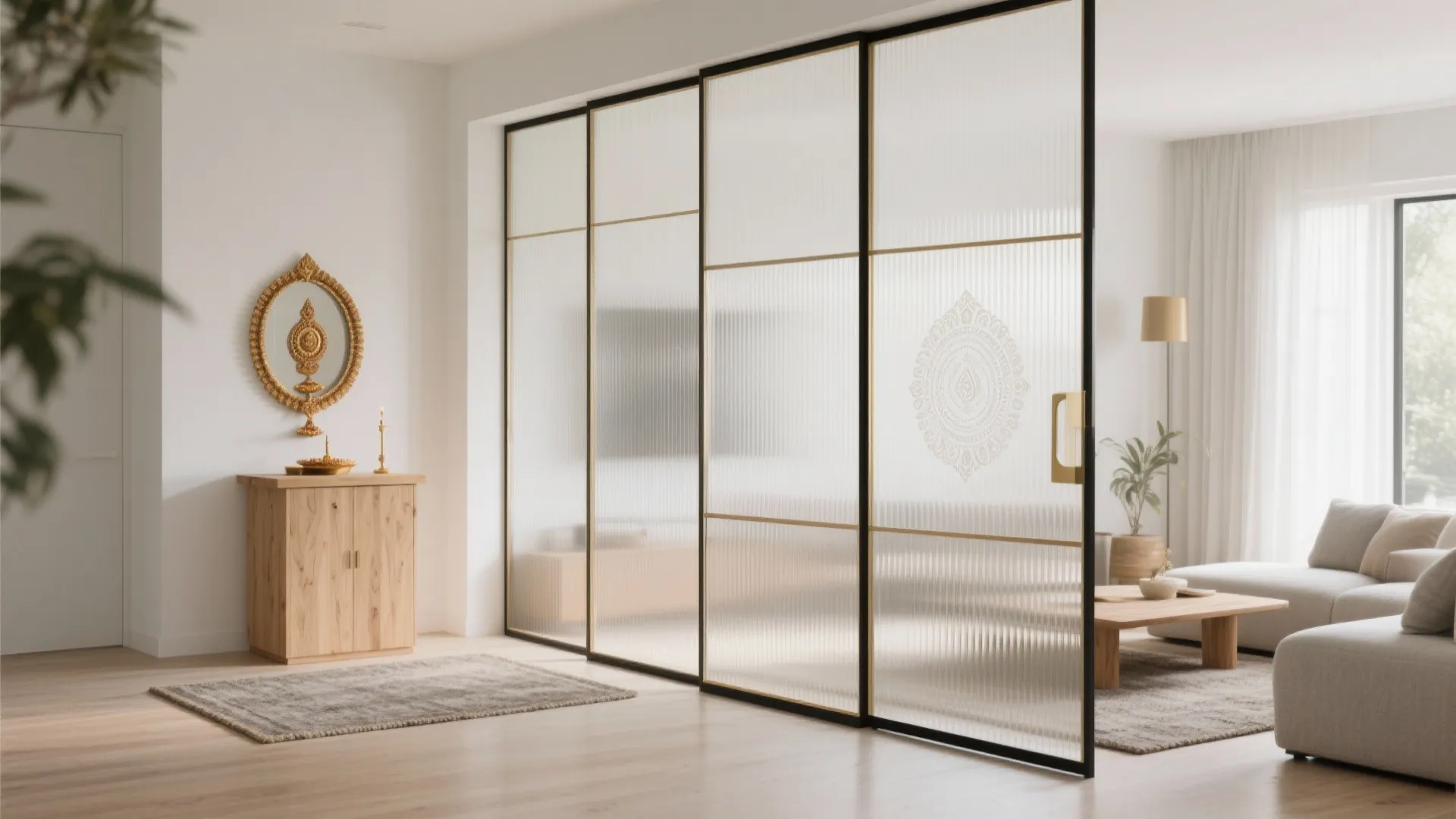 Translucent partitions: fluted glass or jaali lattice