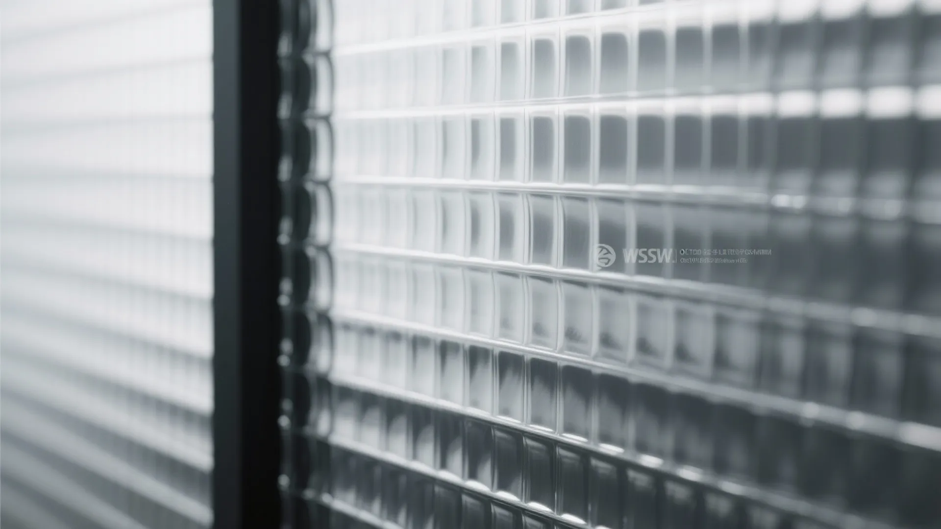 Detailed macro view of a textured glass panel with a repetitive square pattern for privacy