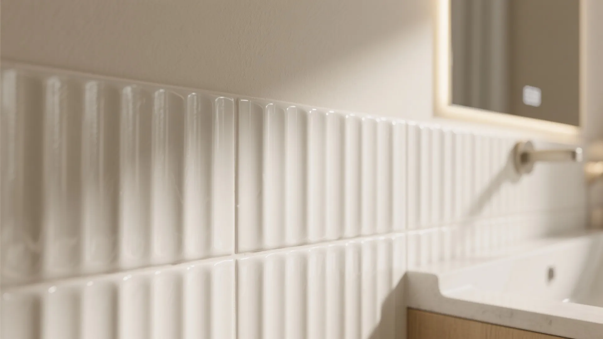 3D relief tiles as a feature wall (waves, fluted, geometrics)