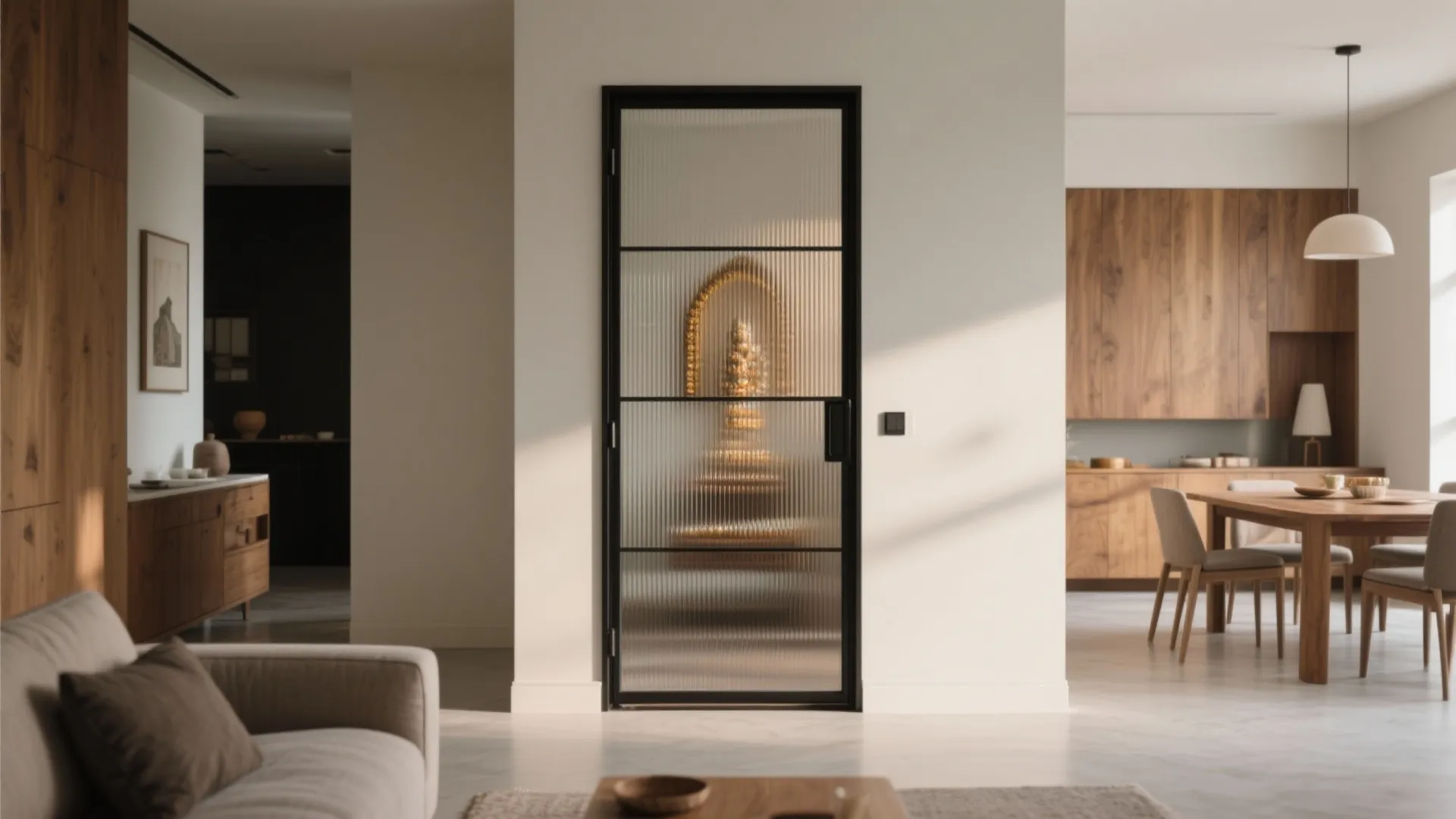 Slim Metal Frame with Fluted Glass Single Door (Quiet Modern)