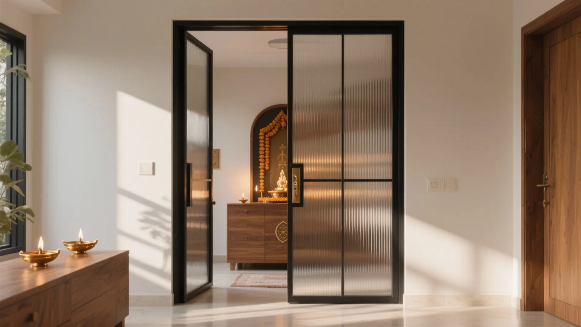 Metal-Framed Doors with Fluted Glass