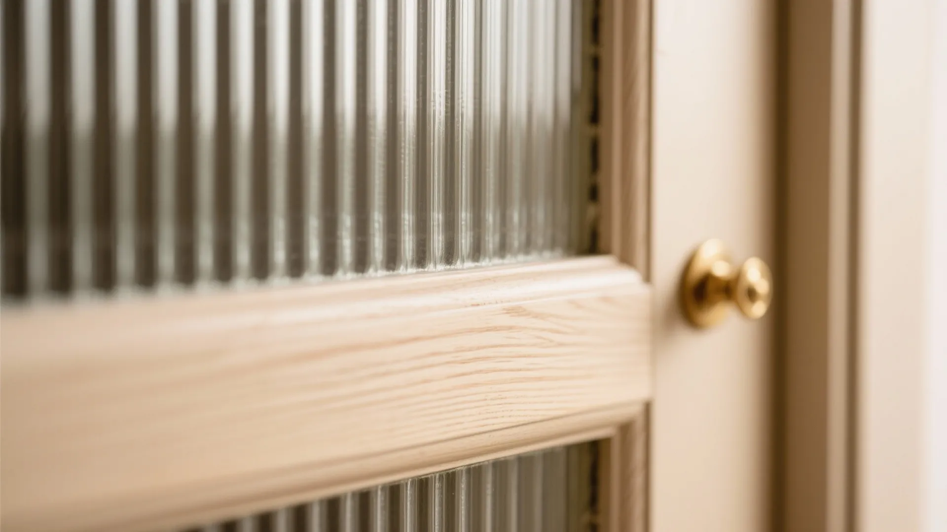 1) Minimalist fluted glass doors with wooden trims