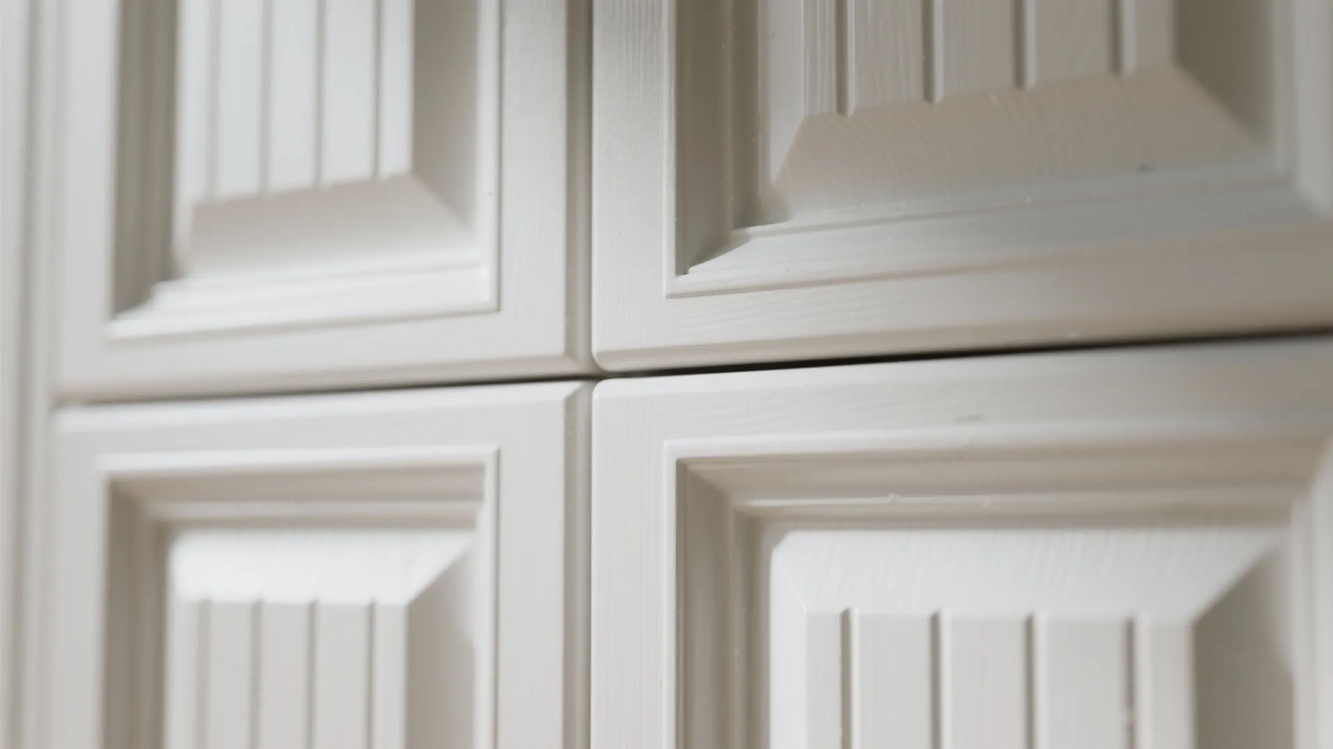 Close up view of white wall panel design with vertical lines and decorative square patterns