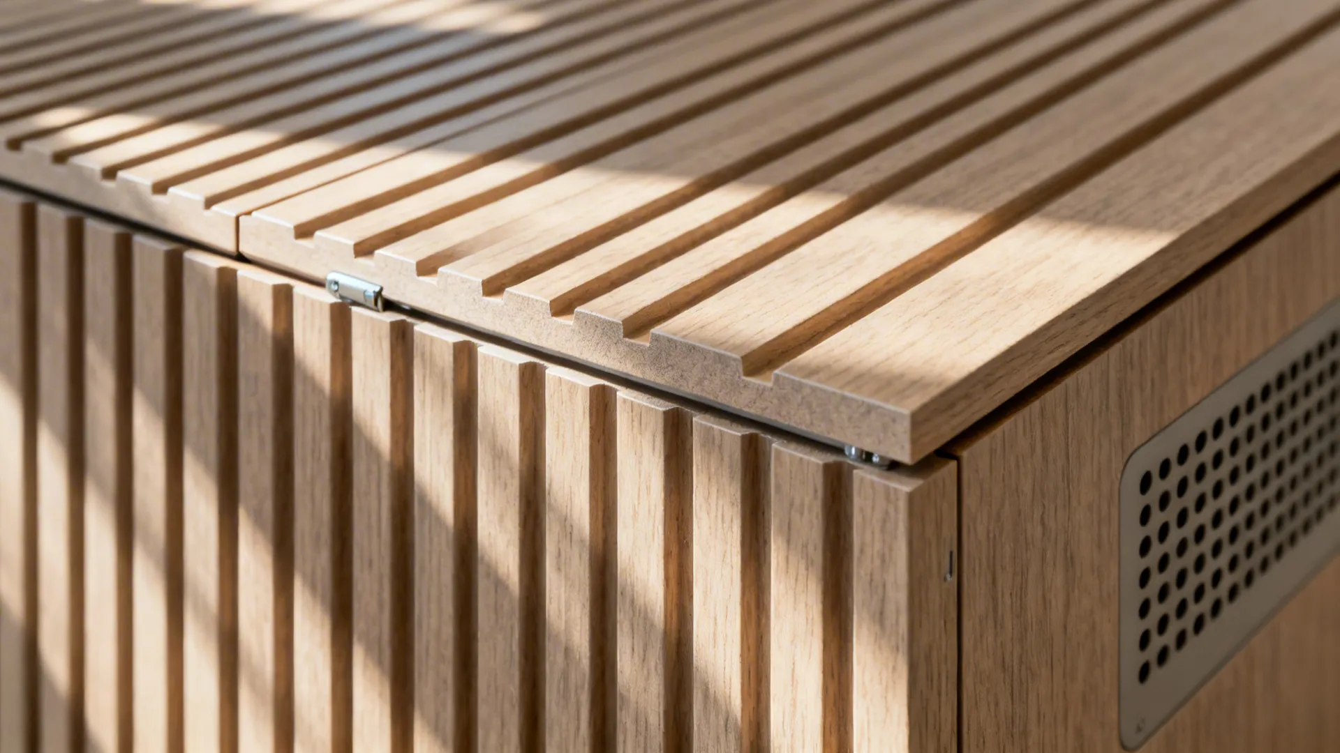 Macro of moisture-resistant fluted laminate with subtle vent perforations.