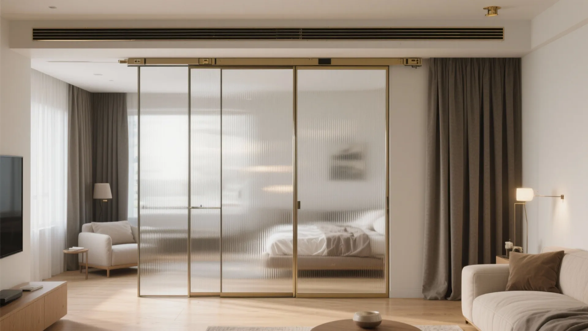 Sliding Glass Partition for Borrowed Light and Real Privacy