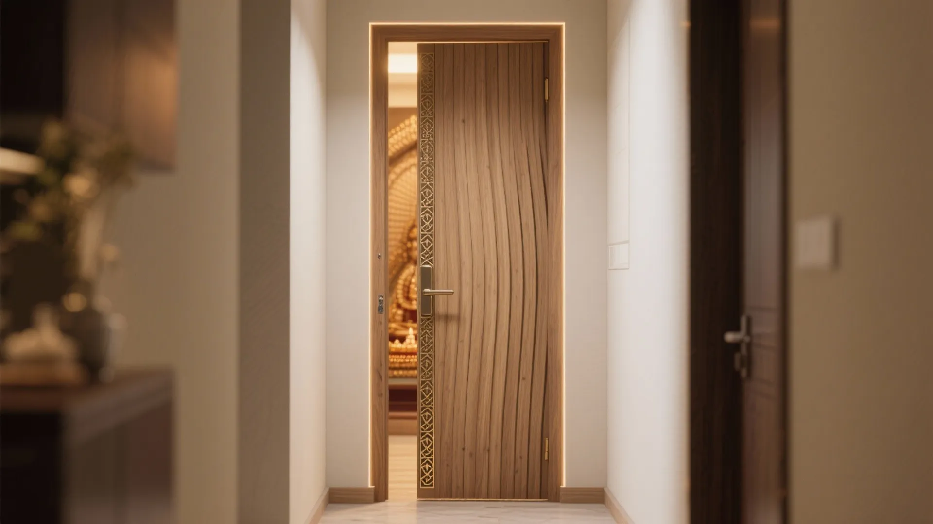 Pivot Hinge Doors in Fluted Wood