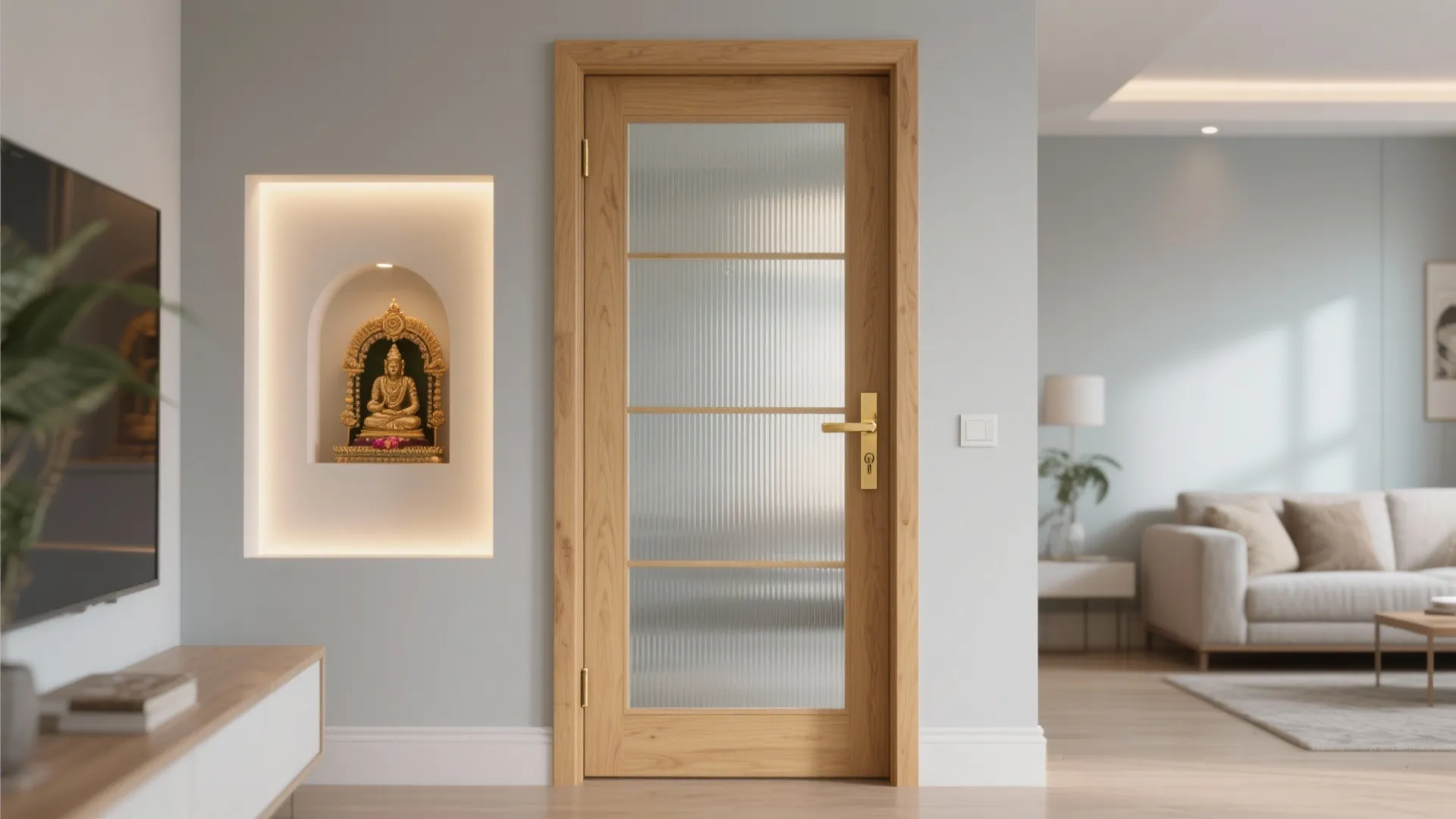 Plywood + Fluted Glass Doors