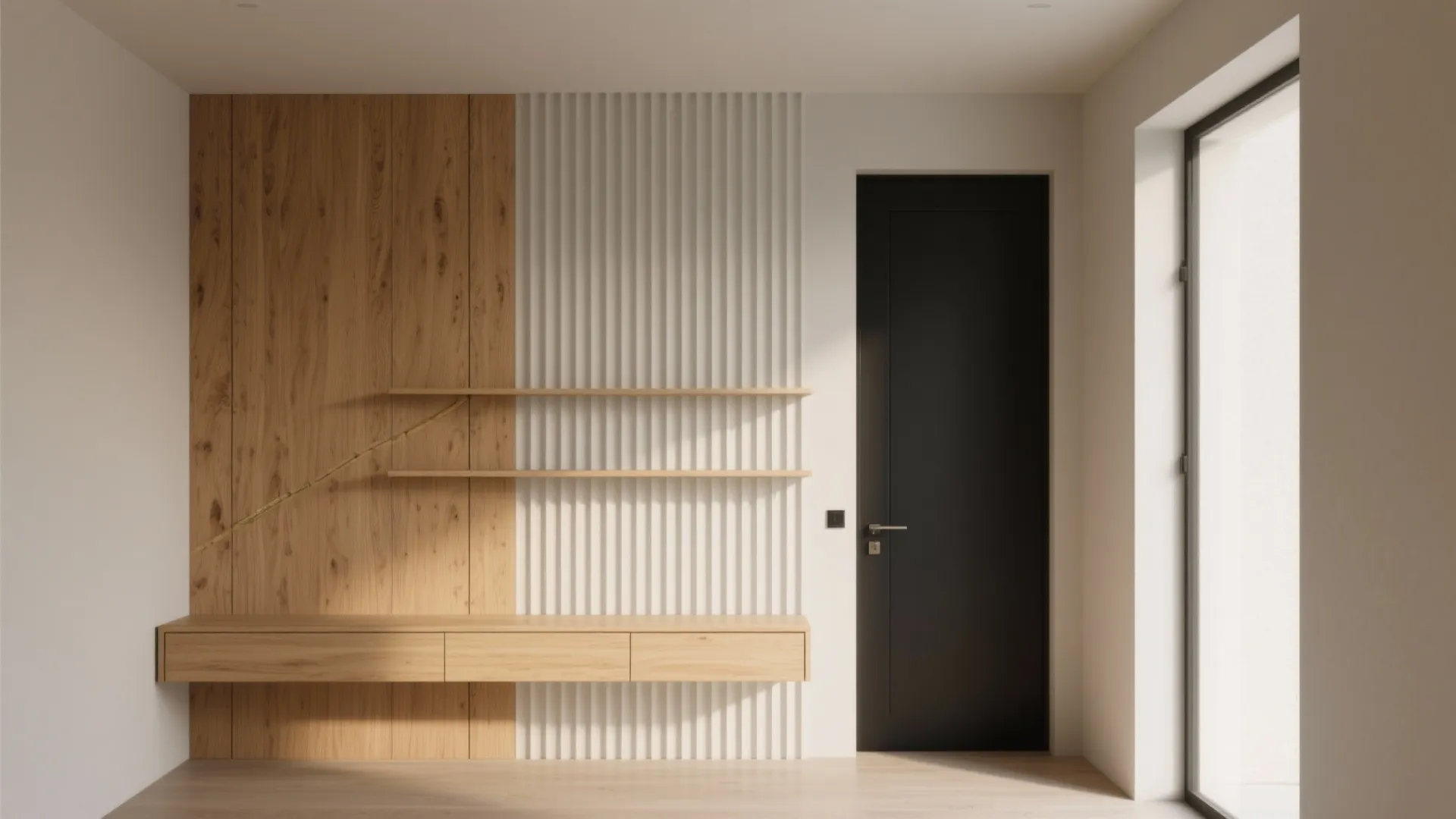 Fluted Wood Slats and Textured Panels