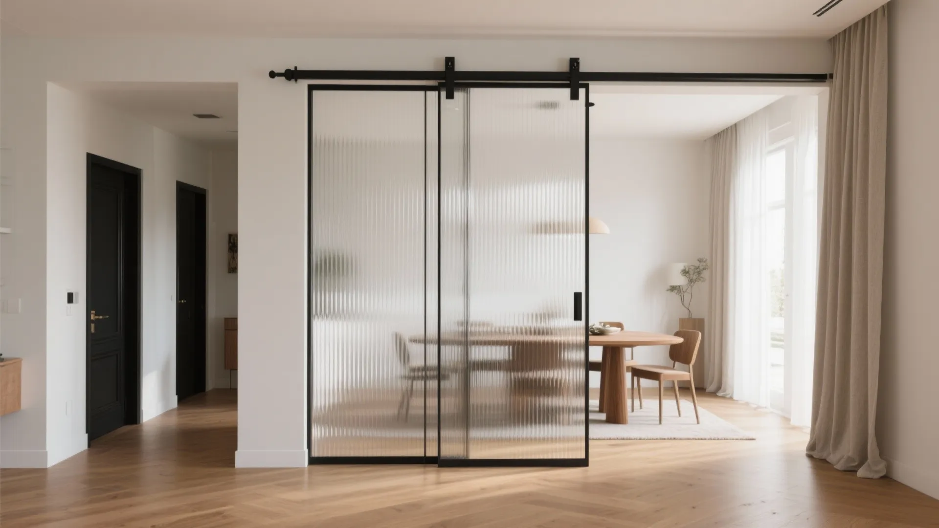Sliding Fluted Glass Partition