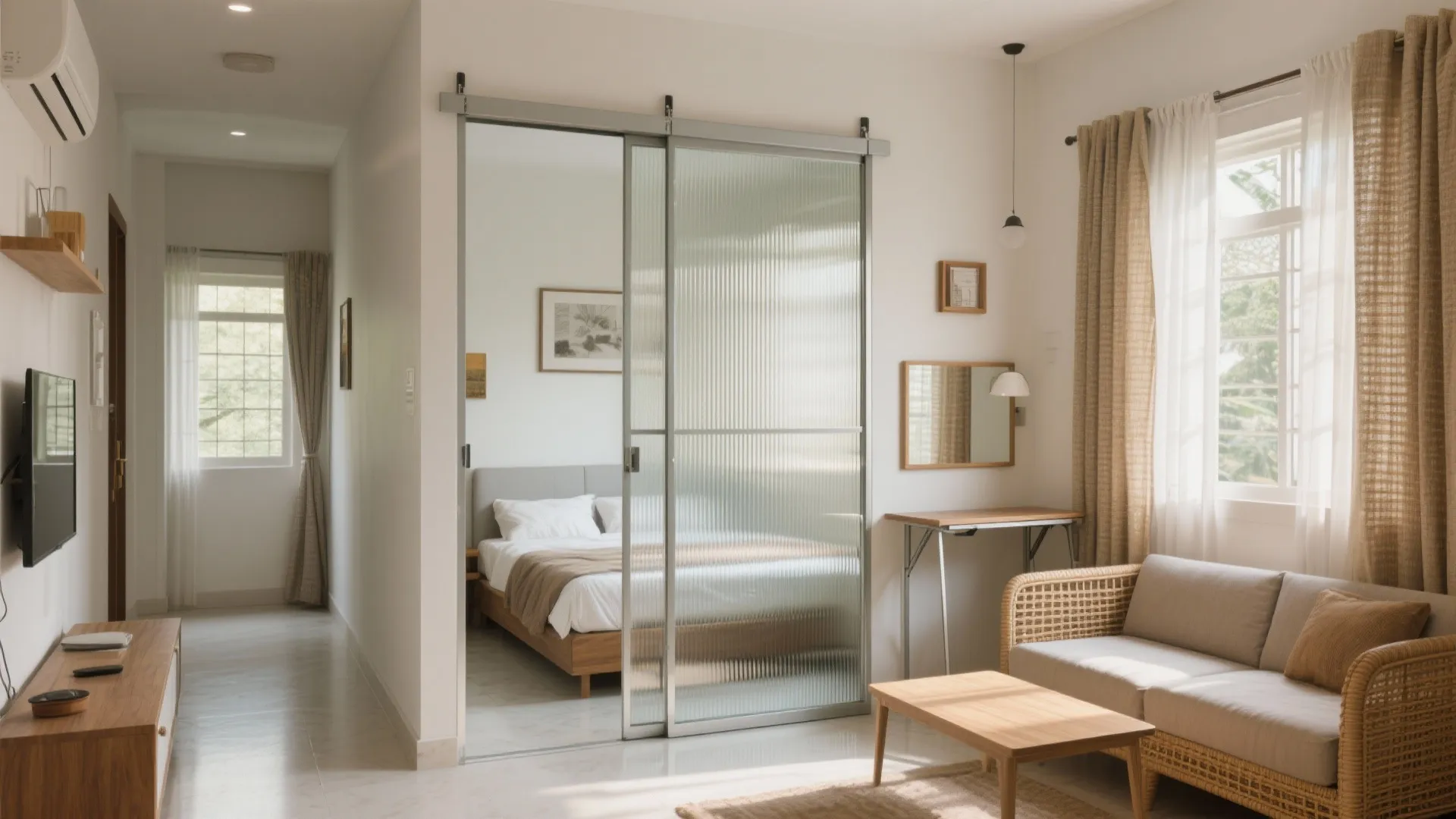 Sliding partitions and transformable furniture