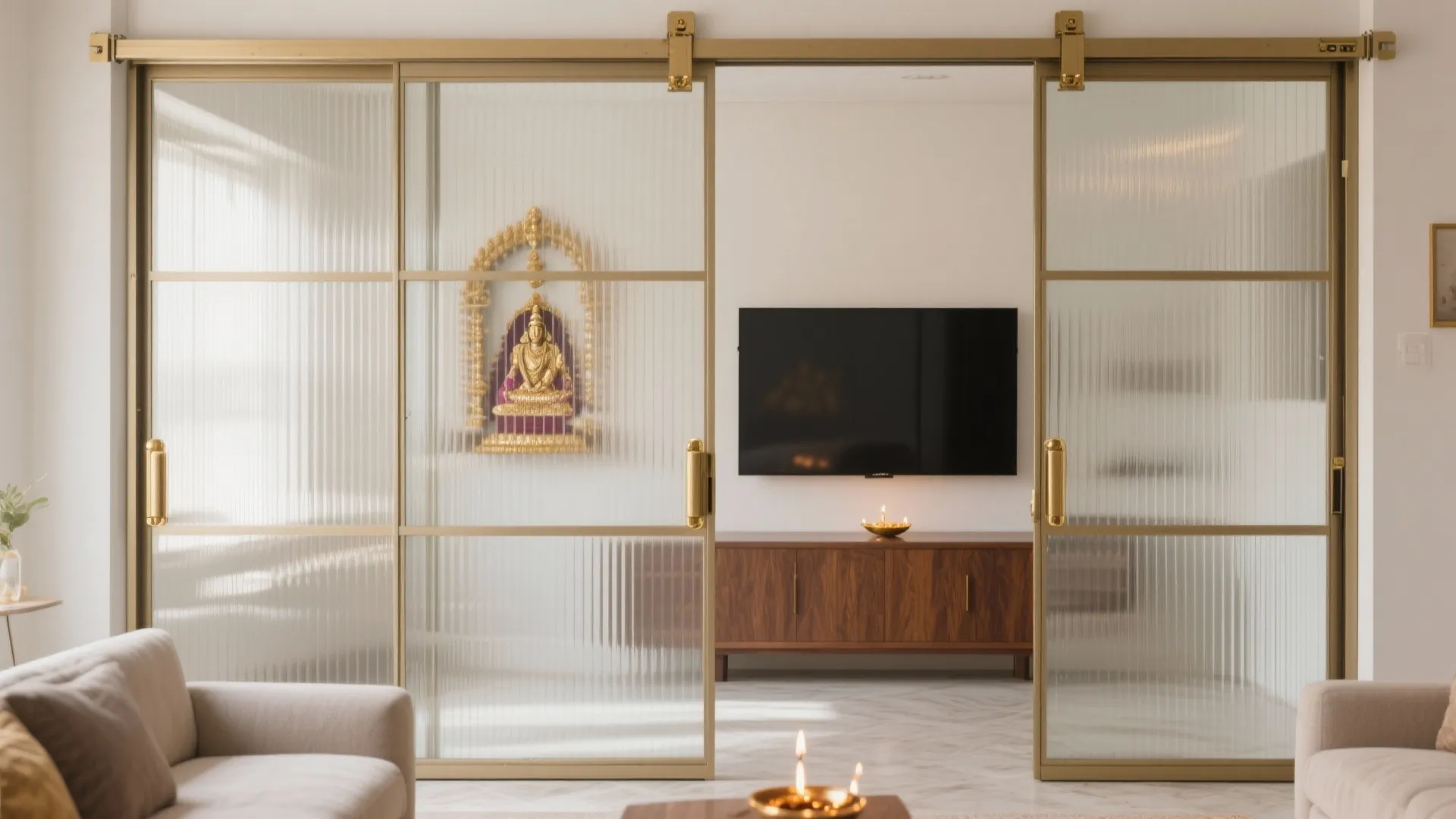 Fluted Glass Sliding Doors for a Niche Mandir